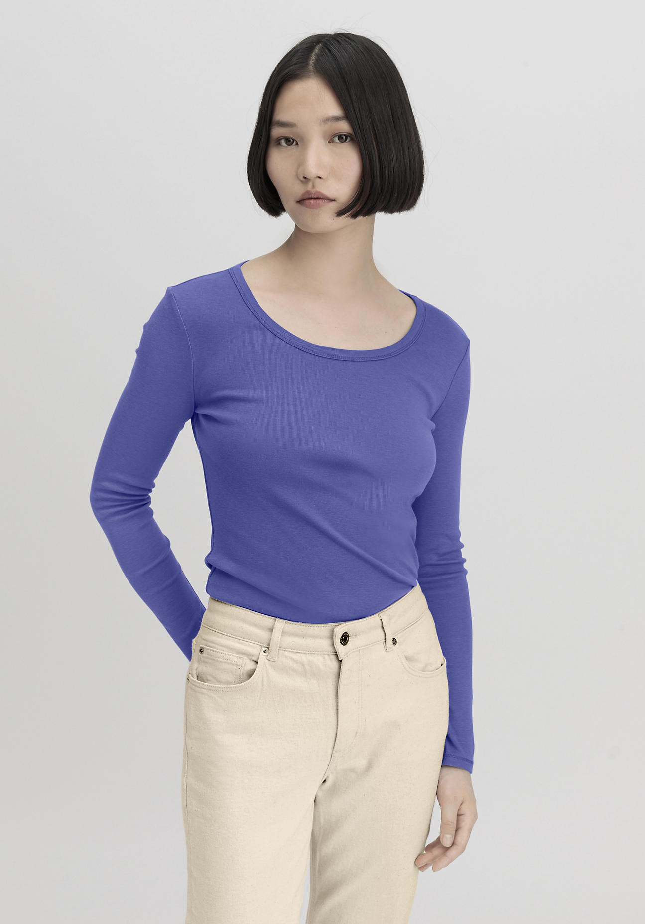 hessnatur Damen Softrib Shirt Fitted aus Bio-Baumwolle mit TENCEL™ Modal - blau Grösse34 von hessnatur