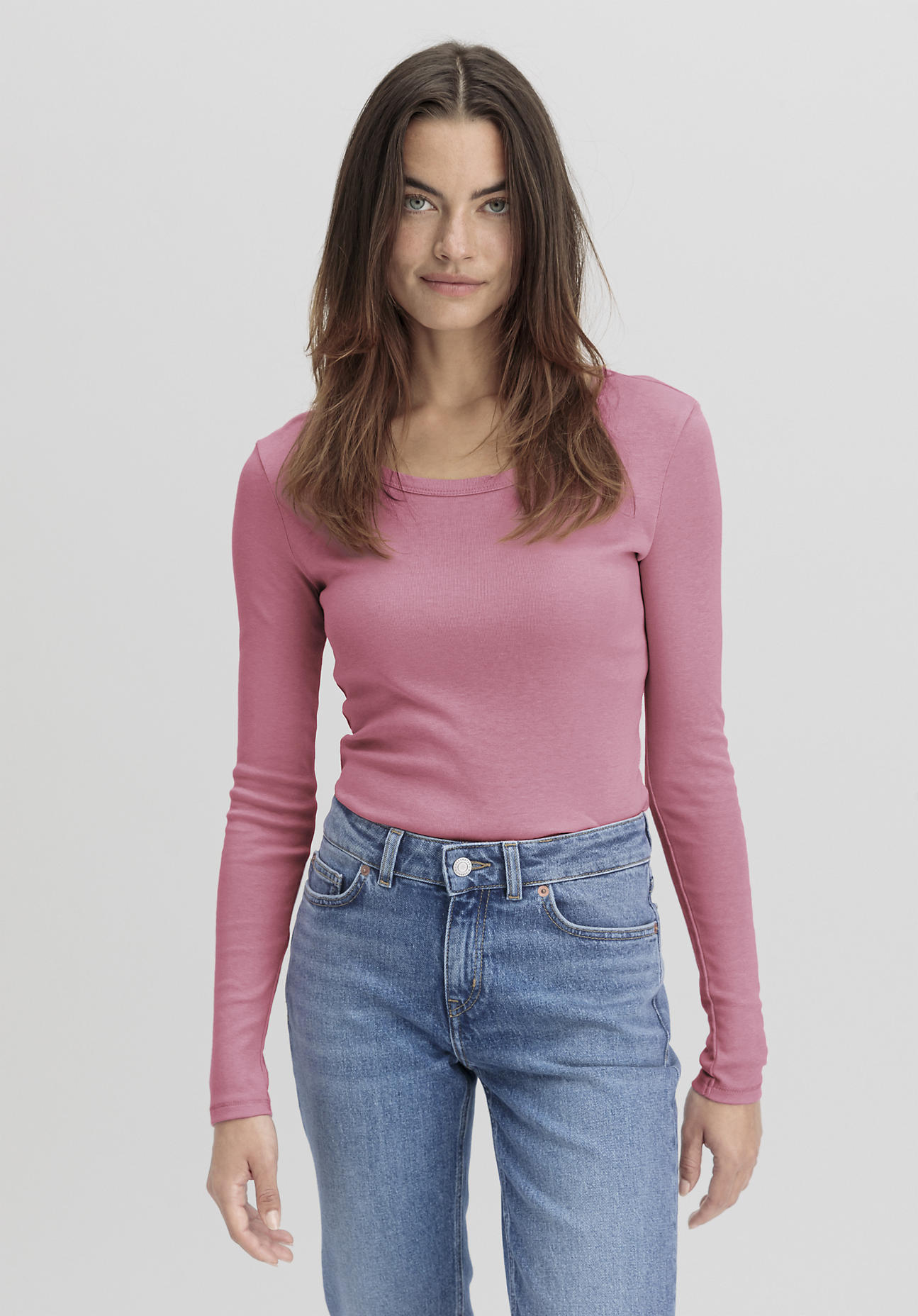 hessnatur Damen Softrib Shirt Fitted aus Bio-Baumwolle mit TENCEL™ Modal - rosa Grösse38 von hessnatur