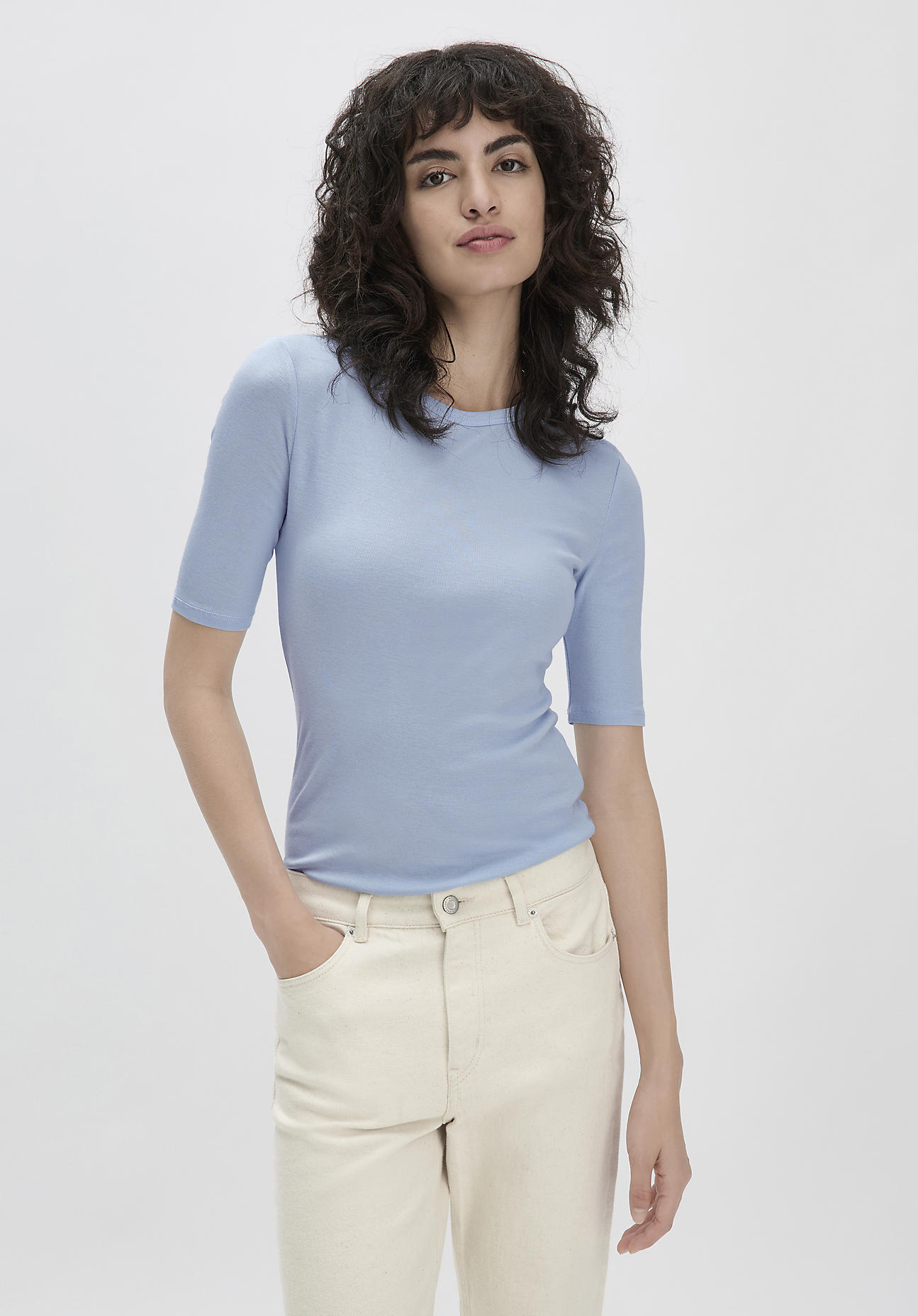 hessnatur Damen Softrib Shirt Fitted aus Bio-Baumwolle und TENCEL™ Modal - blau Grösse40 von hessnatur