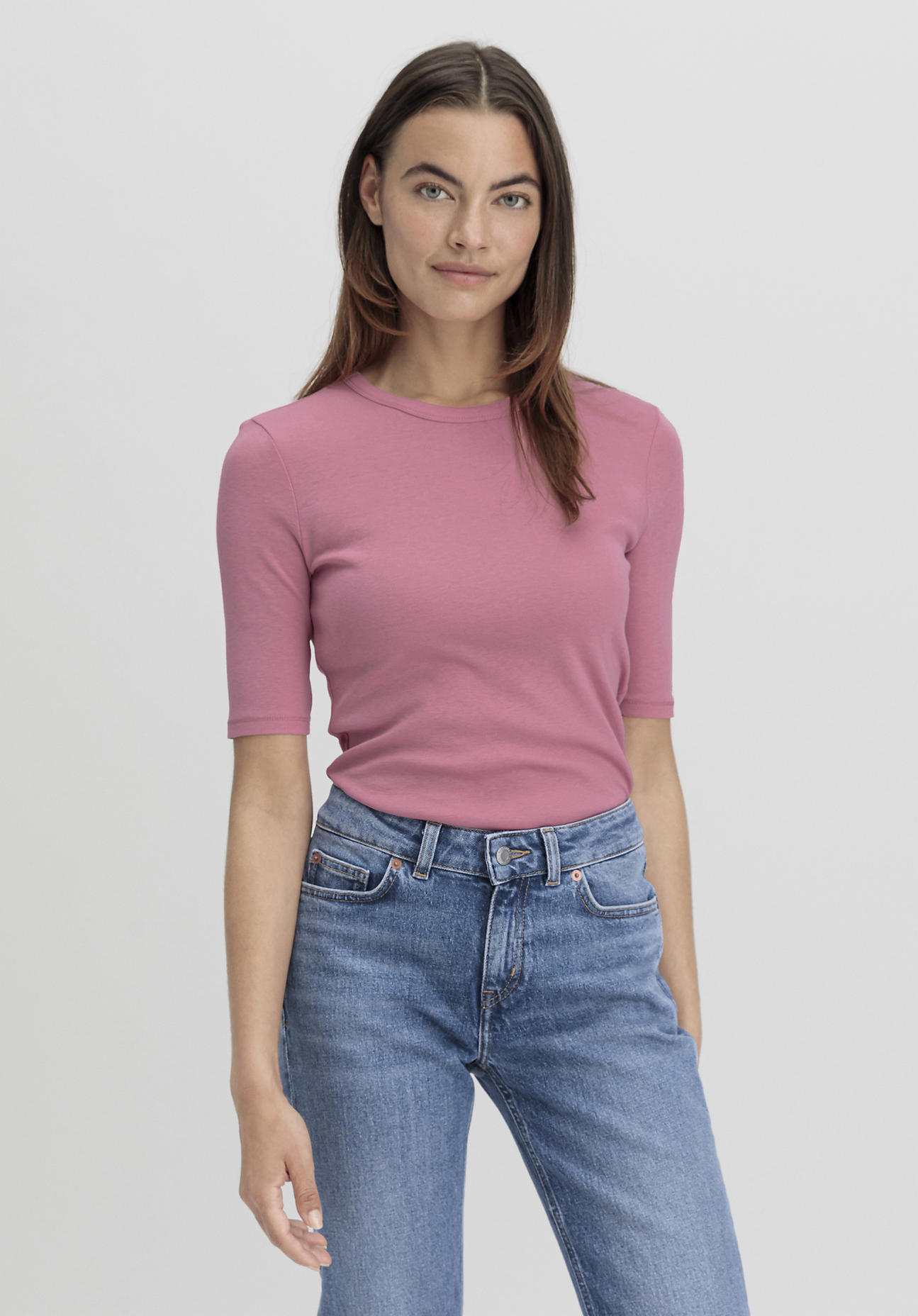 hessnatur Damen Softrib Shirt Fitted aus Bio-Baumwolle und TENCEL™ Modal - rosa Grösse34 von hessnatur