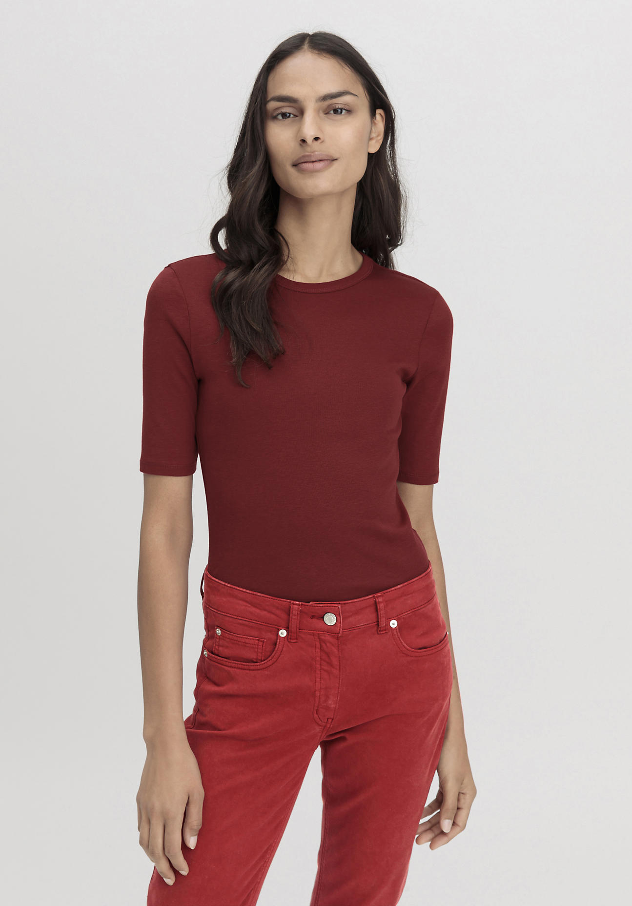 hessnatur Damen Softrib Shirt Fitted aus Bio-Baumwolle und TENCEL™ Modal - rot Grösse34 von hessnatur