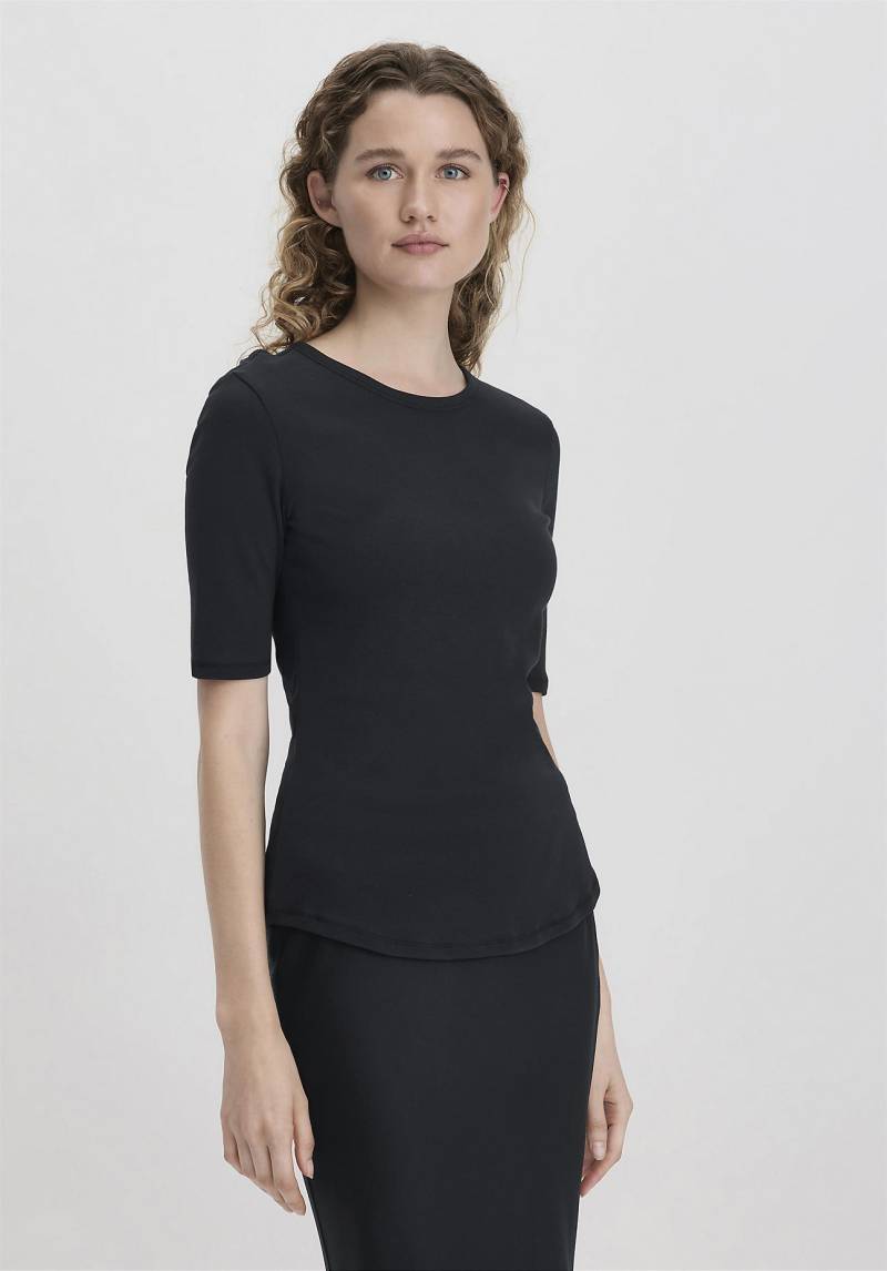 hessnatur Damen Softrib Shirt Fitted aus Bio-Baumwolle und TENCEL™ Modal - schwarz Grösse40 von hessnatur