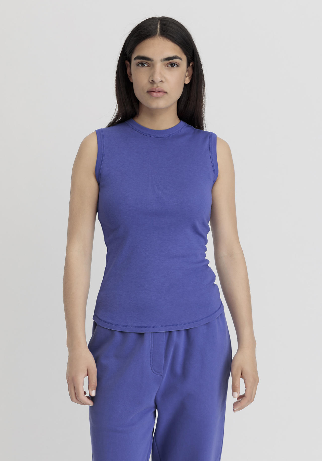 hessnatur Damen Softrib Top Fitted aus Bio-Baumwolle und TENCEL™ Modal - blau Grösse42 von hessnatur