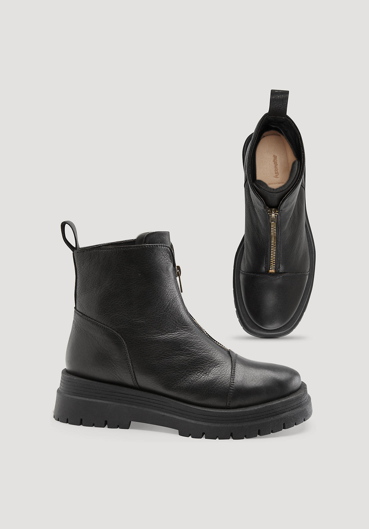 hessnatur Damen Stiefelette mit Zipper aus chromfrei gegerbtem Leder - schwarz Grösse36 von hessnatur