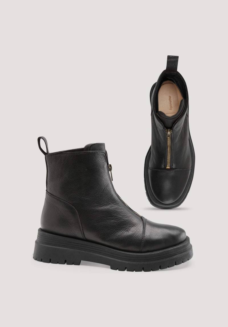 hessnatur Damen Stiefelette mit Zipper aus chromfrei gegerbtem Leder - schwarz Grösse41 von hessnatur