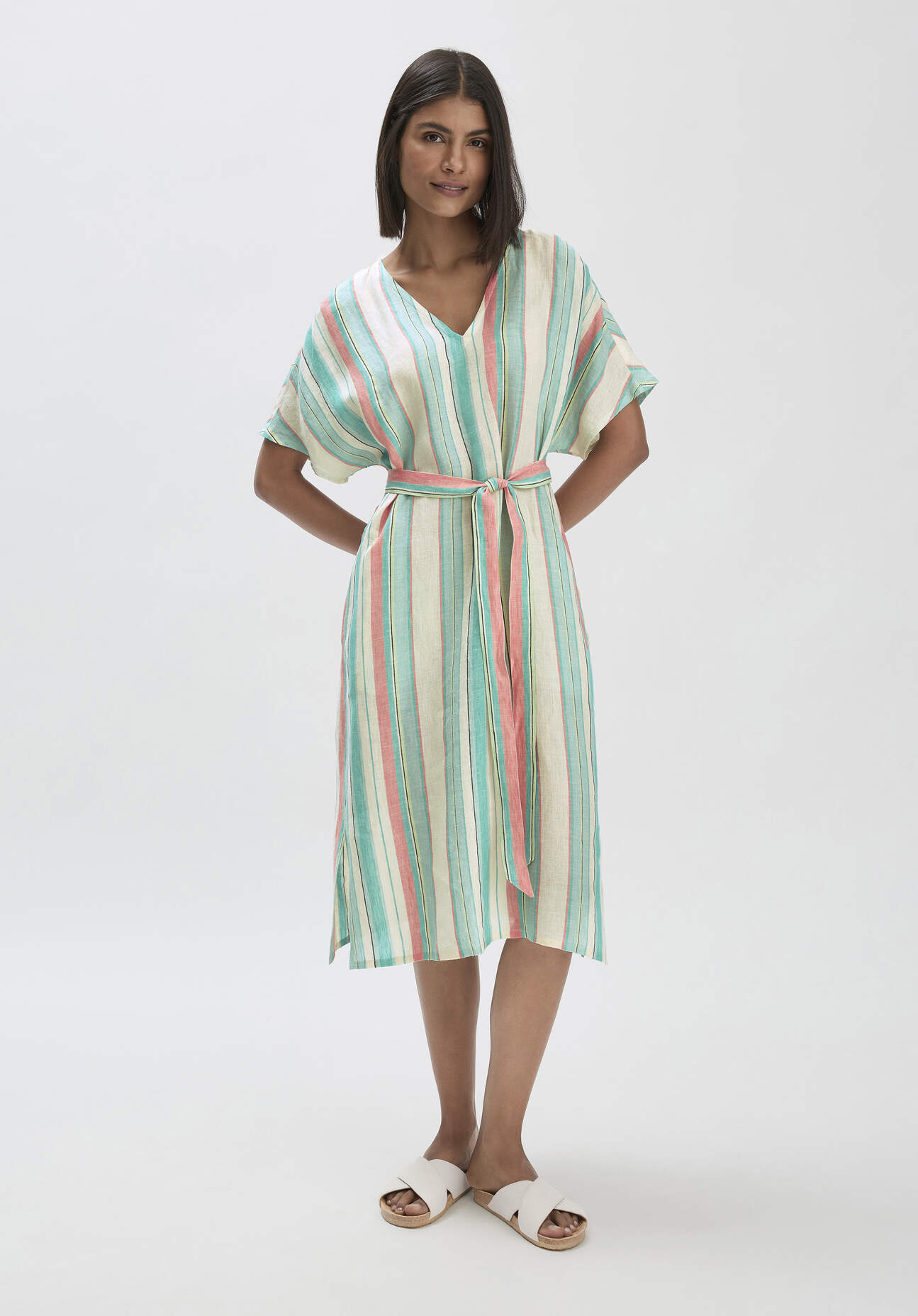 hessnatur Damen Streifen Kleid Midi Relaxed aus Leinen - grün Grösse42 hessnatur Damen Streifen Kleid Midi Relaxed aus Leinen - grün Grösse42 von hessnatur