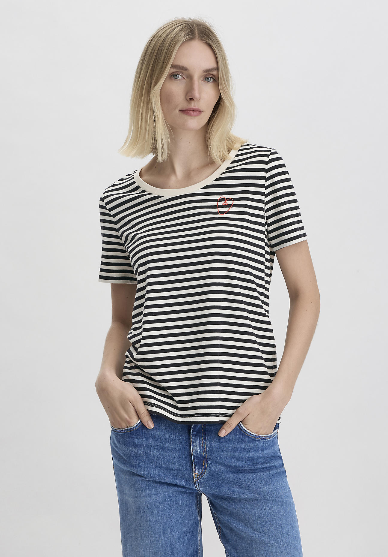 hessnatur Damen Streifen T-Shirt Relaxed aus Bio-Baumwolle - schwarz Grösse34 von hessnatur