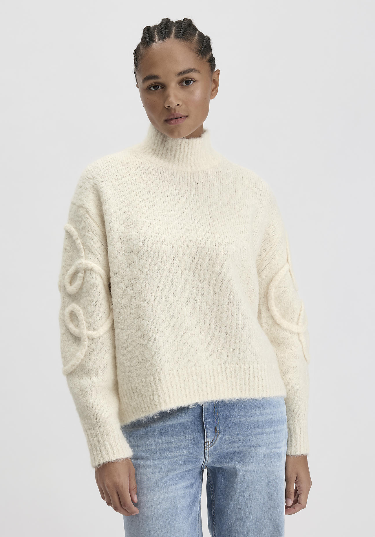 hessnatur Damen Strick Pullover Oversize aus Alpaka mit Bio-Baumwolle - weiß GrösseL von hessnatur