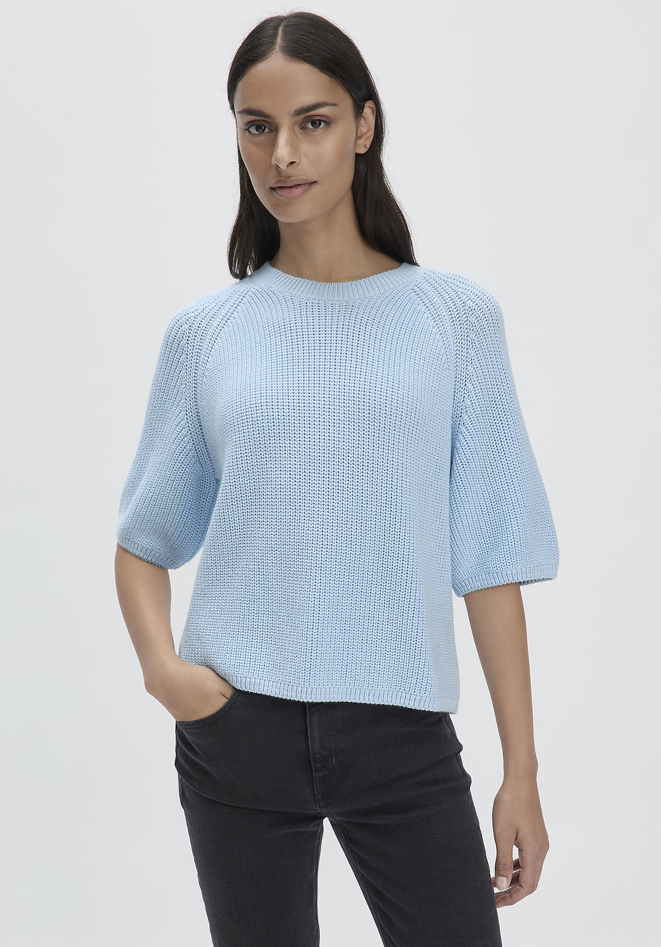 hessnatur Damen Strick Pullover Relaxed aus Bio-Baumwolle - blau GrösseL von hessnatur