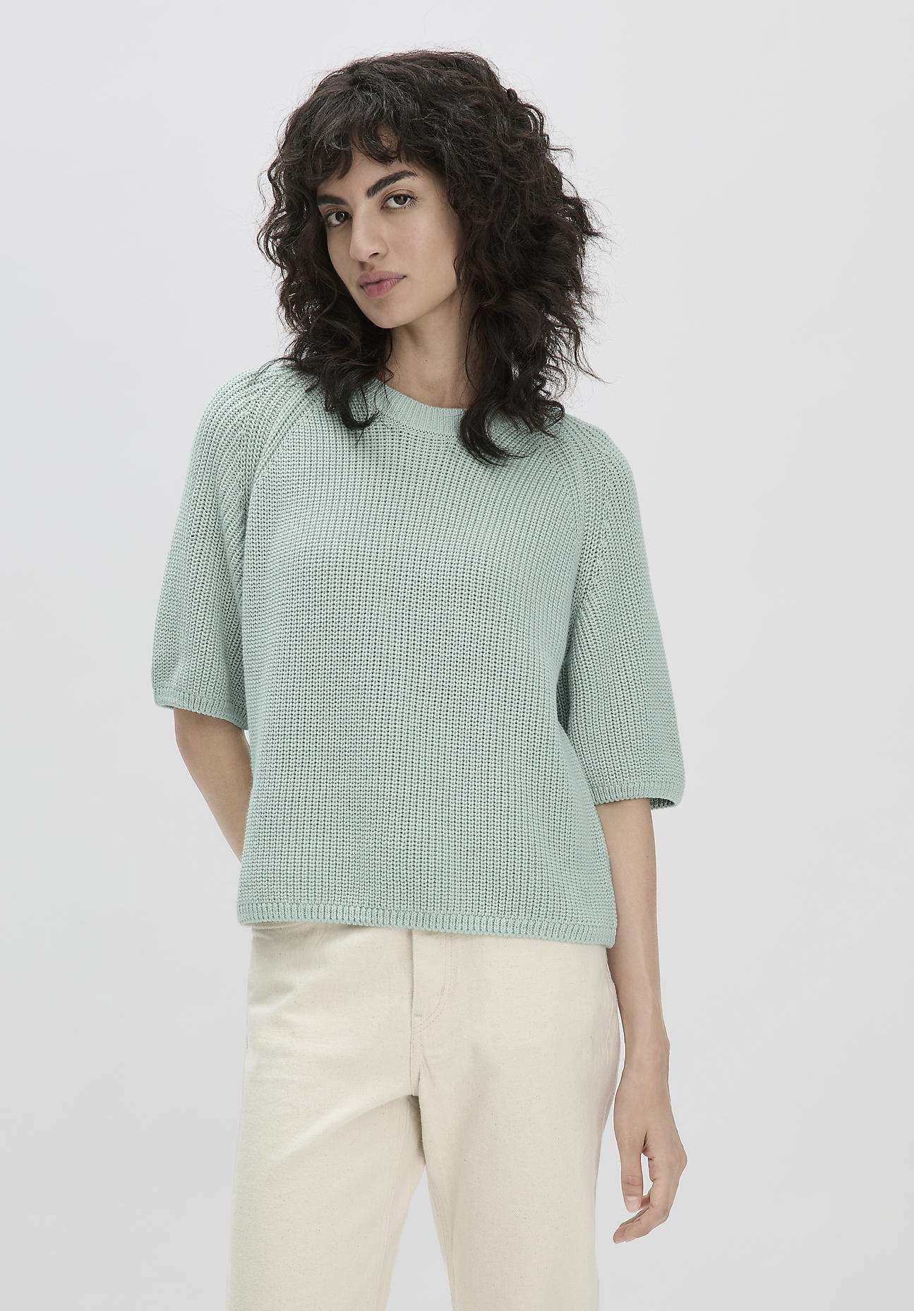 hessnatur Damen Strick Pullover Relaxed aus Bio-Baumwolle - grün GrösseM von hessnatur