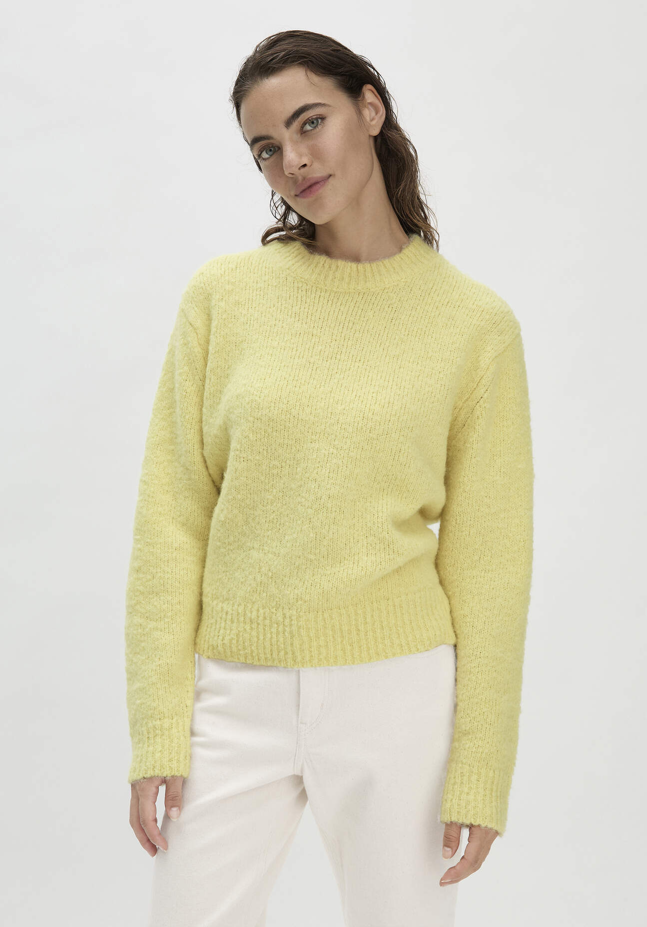 hessnatur Damen Pullover Relaxed aus Alpaka mit Bio-Baumwolle - gelb GrösseL von hessnatur