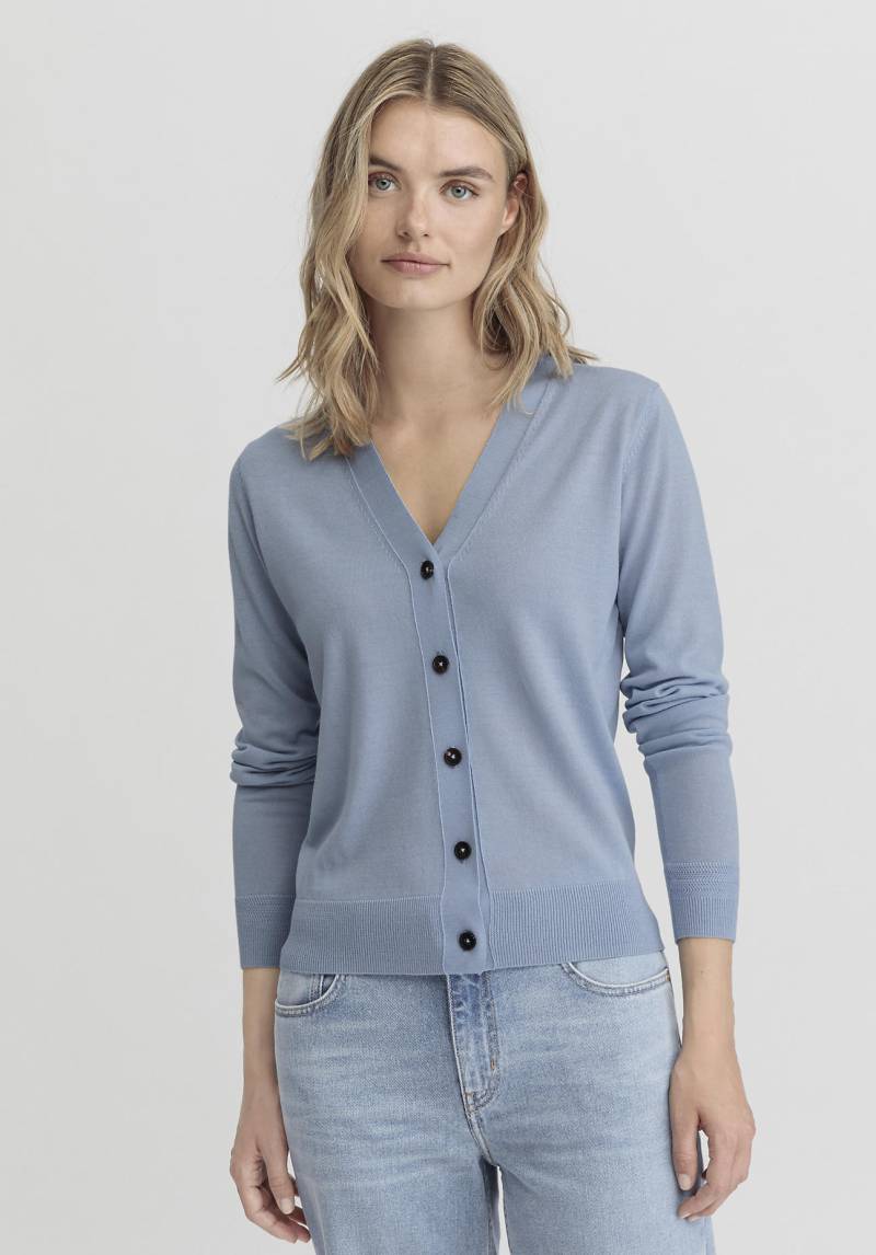 hessnatur Damen Strickjacke Regular aus Bio-Merinowolle - blau Grösse40 von hessnatur