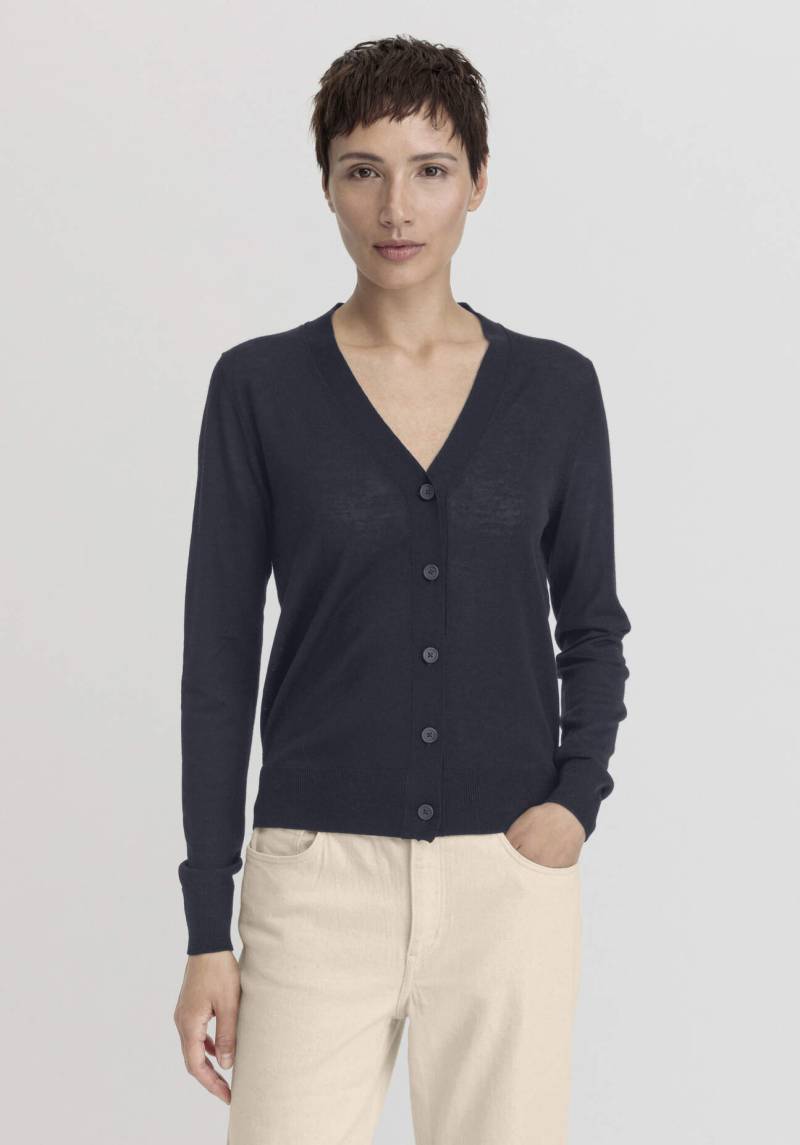 hessnatur Damen Strickjacke Regular aus Bio-Merinowolle - blau Grösse46 von hessnatur