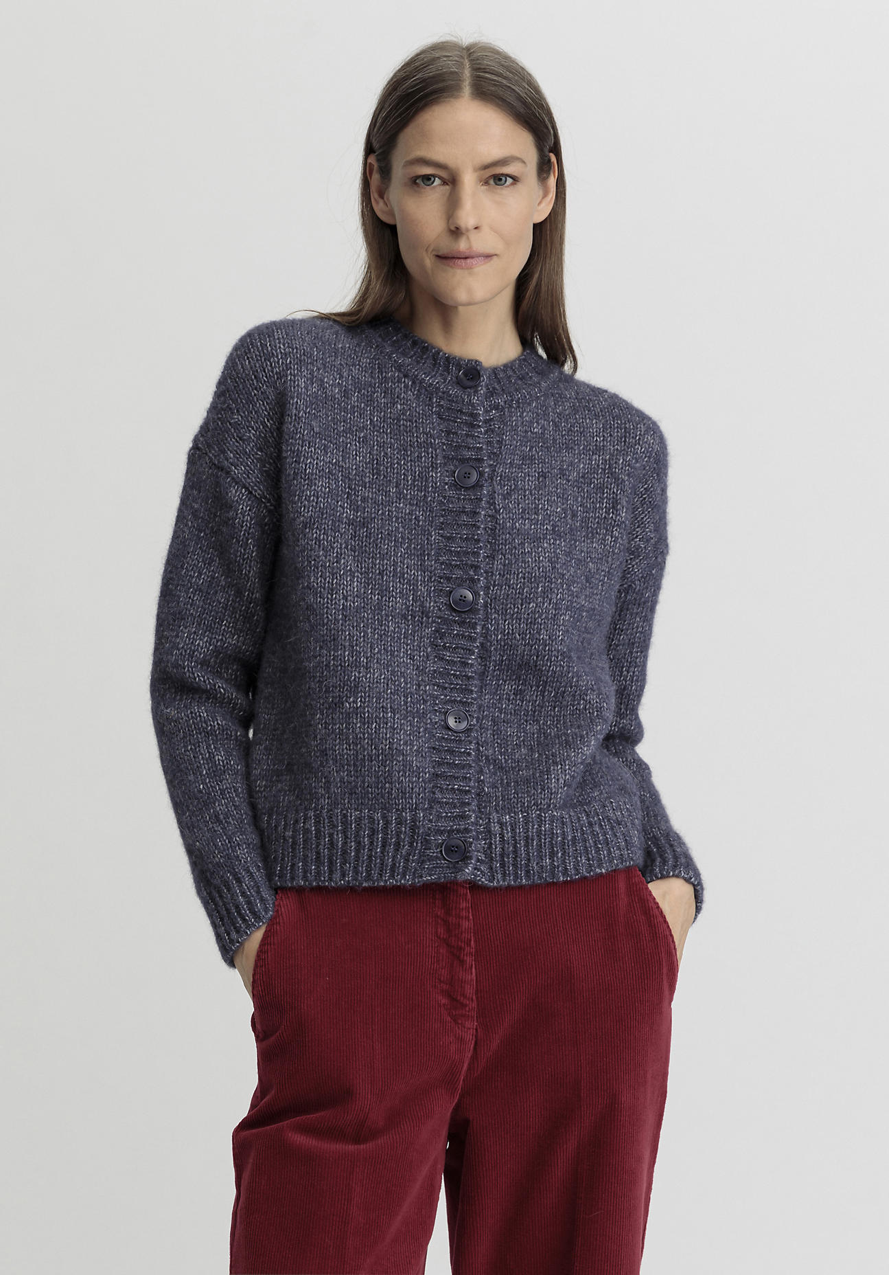 hessnatur Damen Strickjacke Relaxed aus Bio-Baumwolle mit Alpaka - blau GrösseL von hessnatur