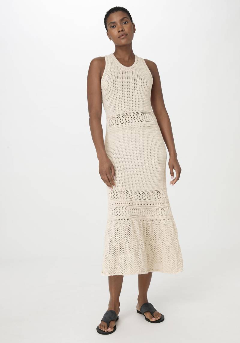 hessnatur Damen Strickkleid Crochet Midi Slim aus Bio-Baumwolle - naturfarben Grösse38 von hessnatur