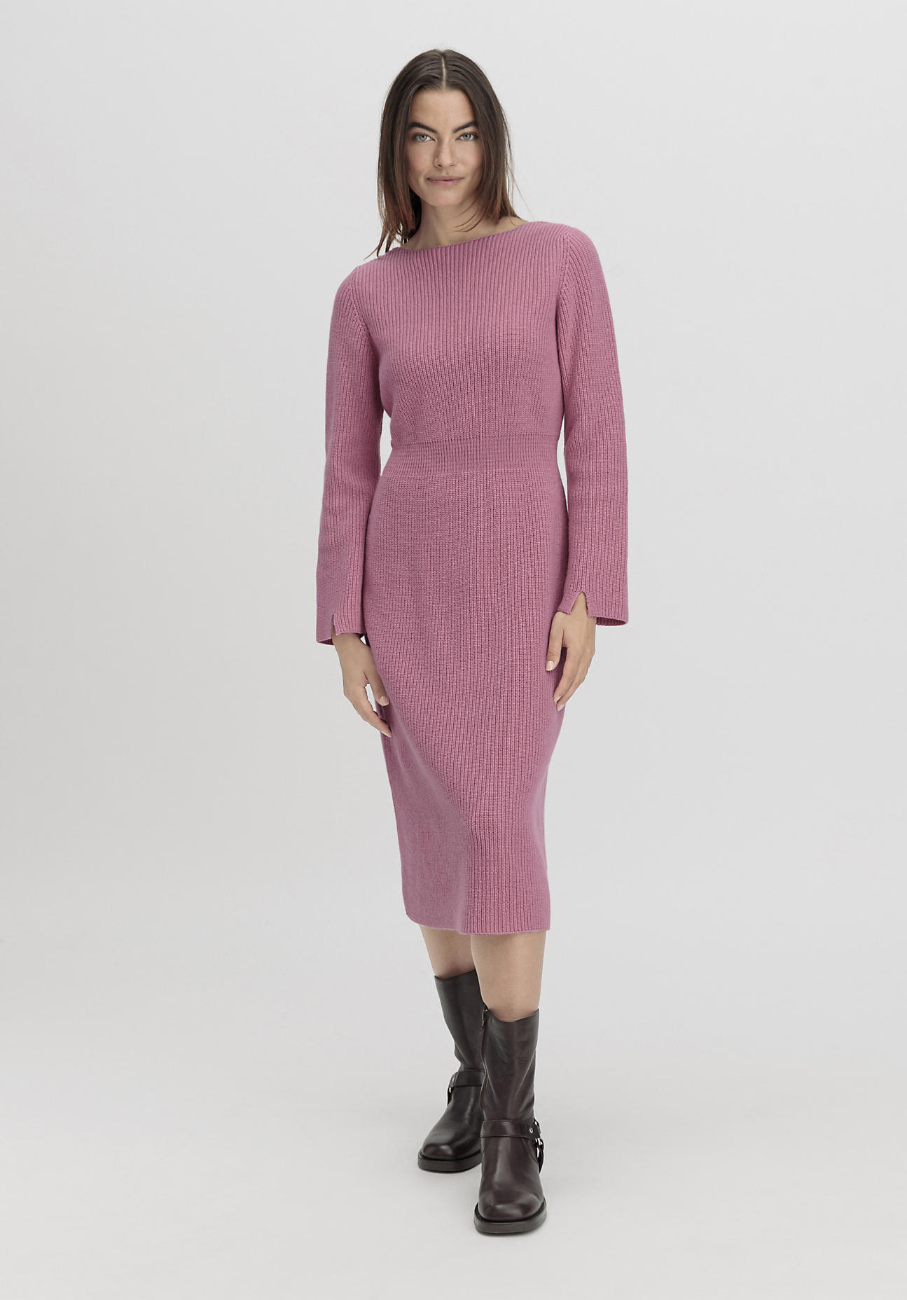 hessnatur Damen Strickkleid Midi Regular aus Bio-Baumwolle und Schurwolle - rosa GrösseL von hessnatur