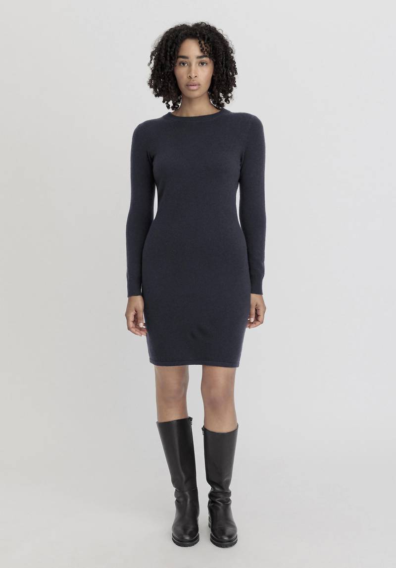 hessnatur Damen Strickkleid Mini Regular aus weicher Schurwolle mit Kaschmir - blau Grösse46 von hessnatur