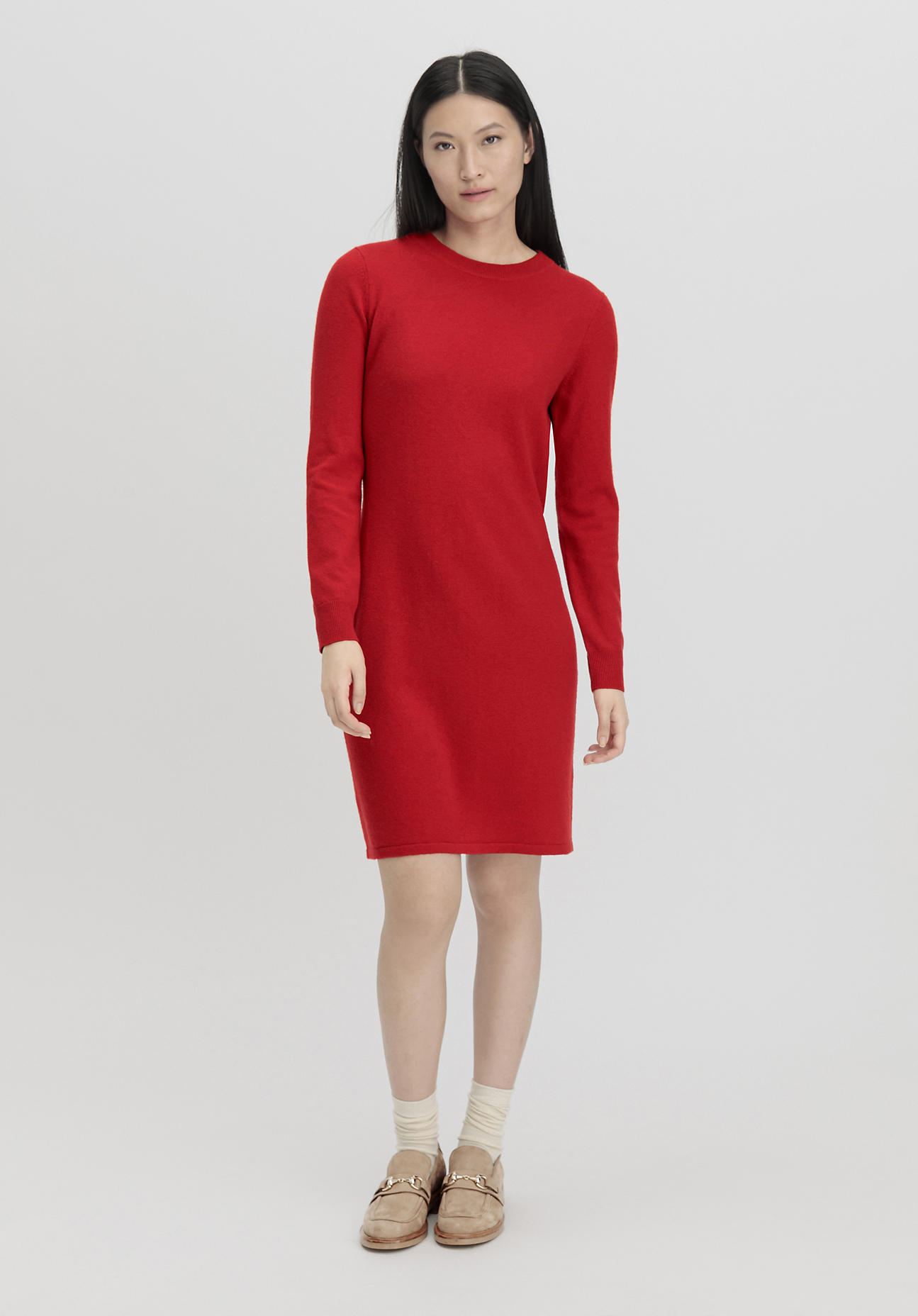 hessnatur Damen Strickkleid Mini Regular aus weicher Schurwolle mit Kaschmir - rot Grösse34 von hessnatur