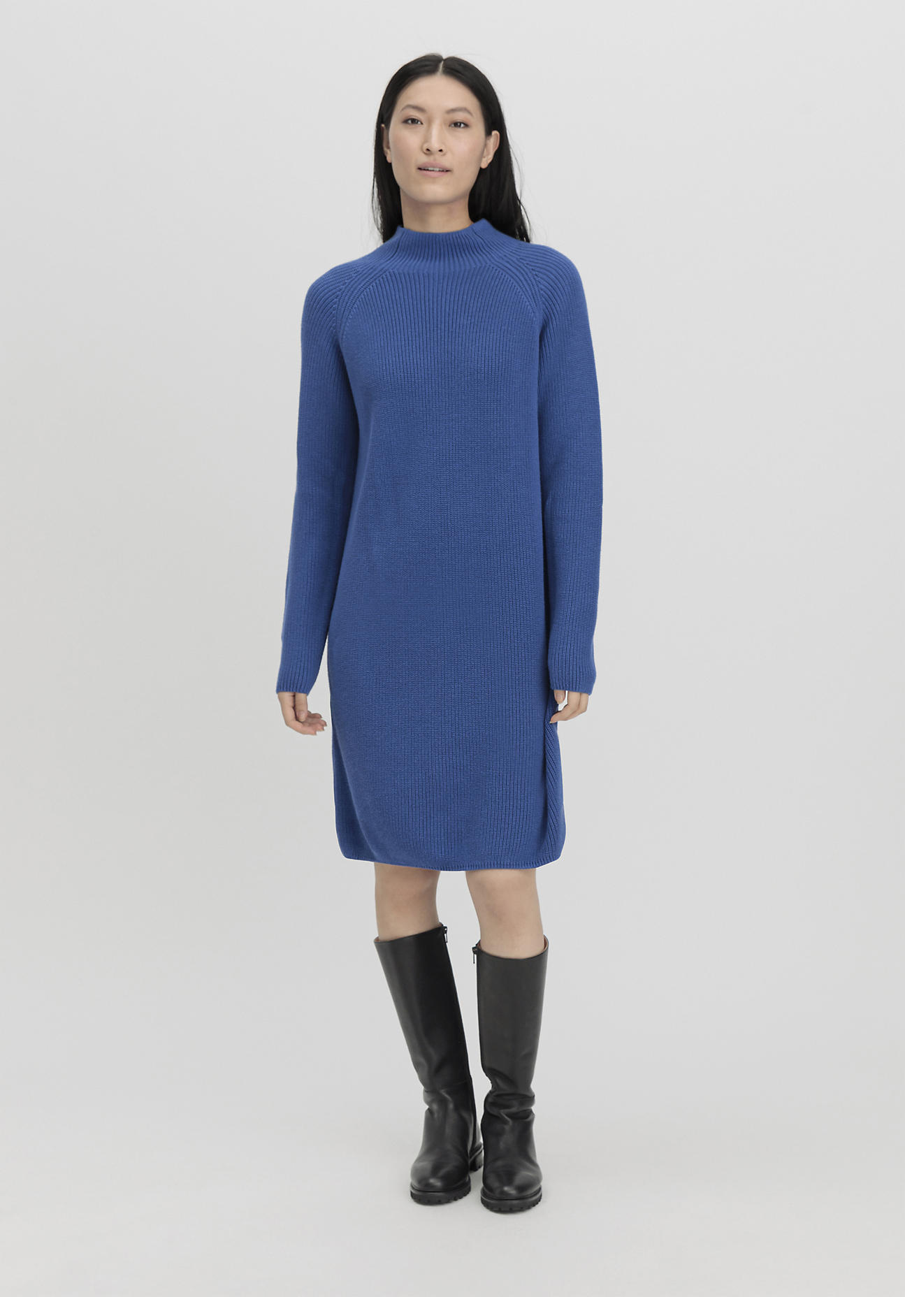 hessnatur Damen Strickkleid Regular aus Bio-Baumwolle - blau GrösseM von hessnatur