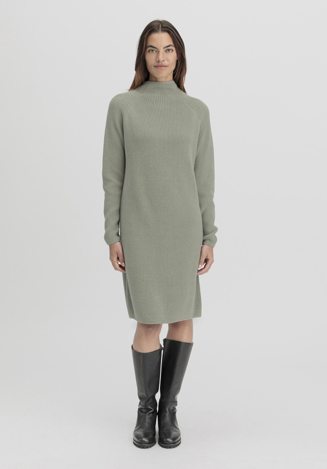 hessnatur Damen Strickkleid Regular aus Bio-Baumwolle - grün GrösseL von hessnatur