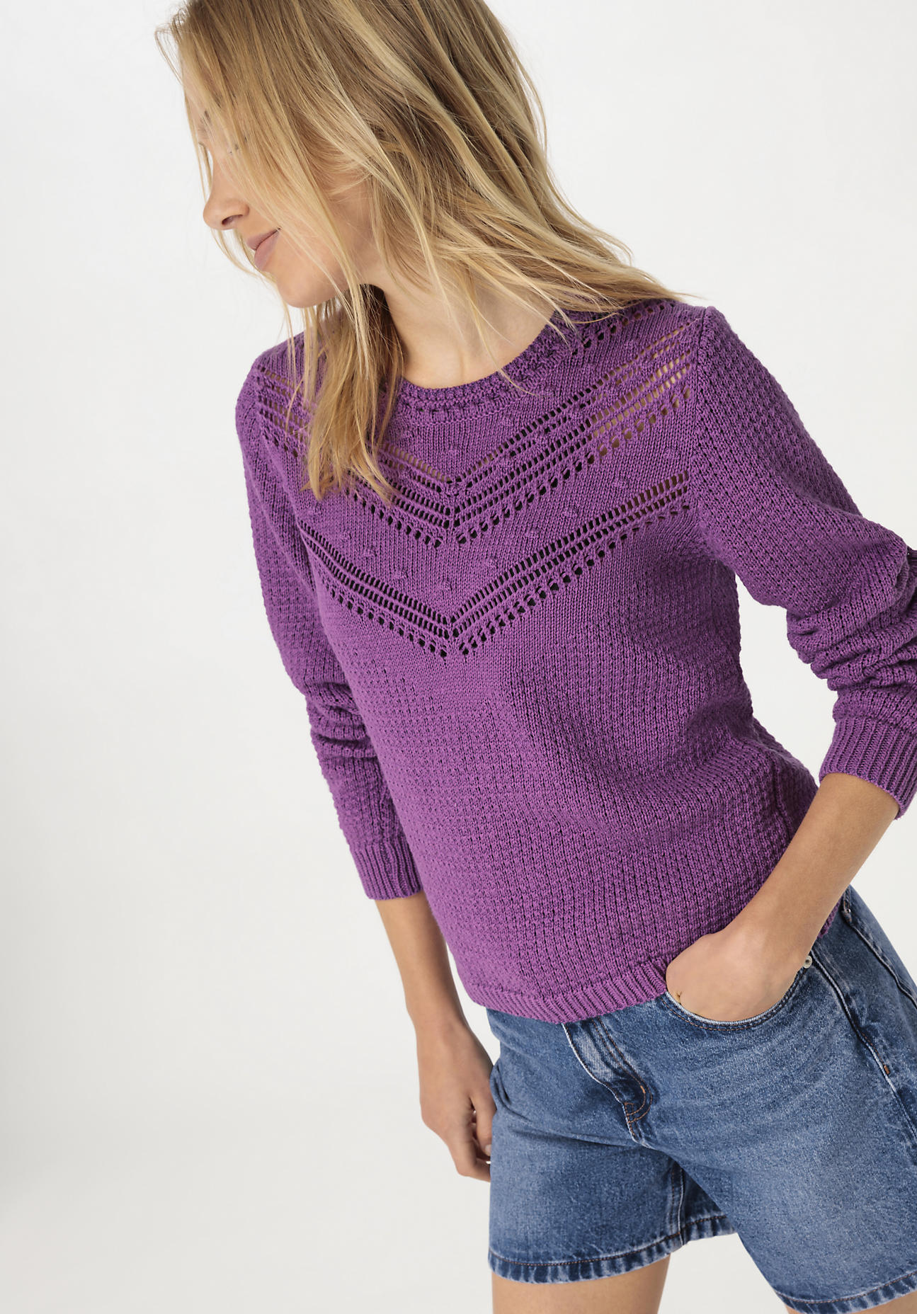 hessnatur Damen Strickpullover Regular aus Bio-Baumwolle - lila Grösse36 von hessnatur