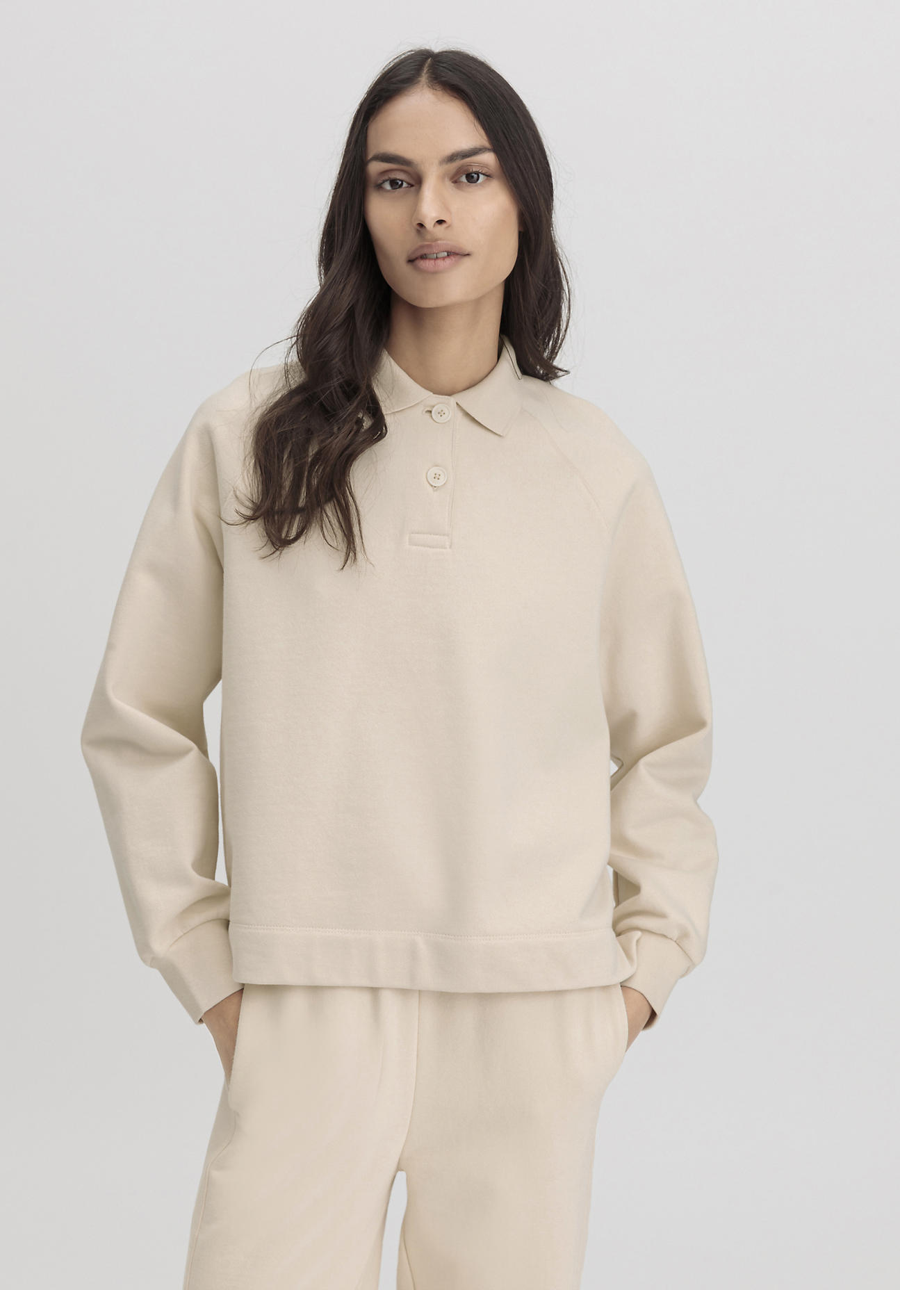 hessnatur Damen Sweat Polo Relaxed aus Bio-Baumwolle - naturfarben GrösseS von hessnatur