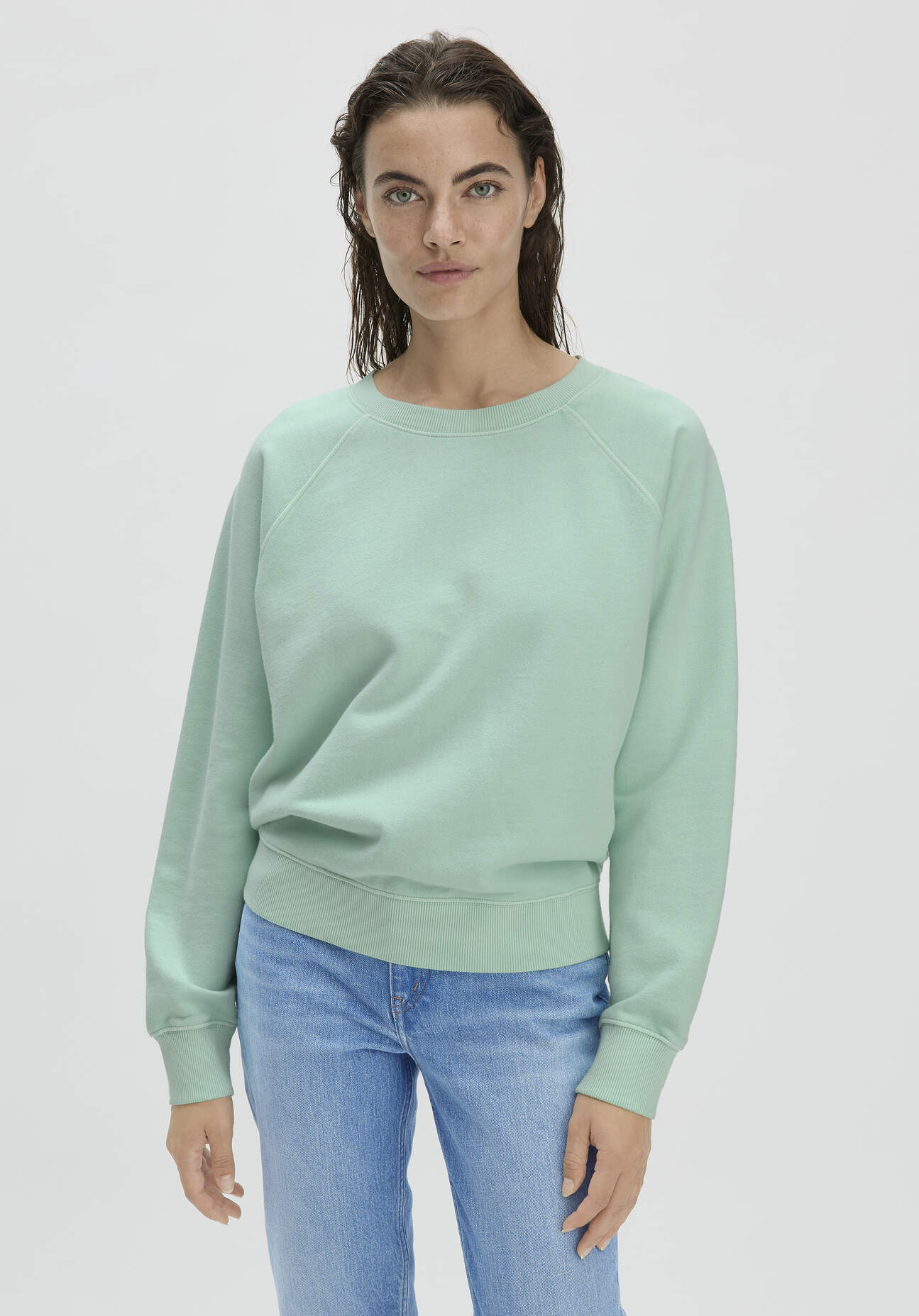 hessnatur Damen Sweatshirt Oversize - jadegrün GrösseL von hessnatur