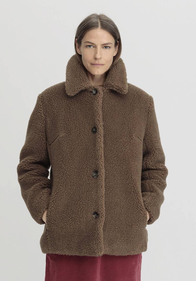 hessnatur Damen Teddyjacke Relaxed aus Schurwolle mit Bio-Baumwolle und Kamelhaar - braun Grösse34 von hessnatur