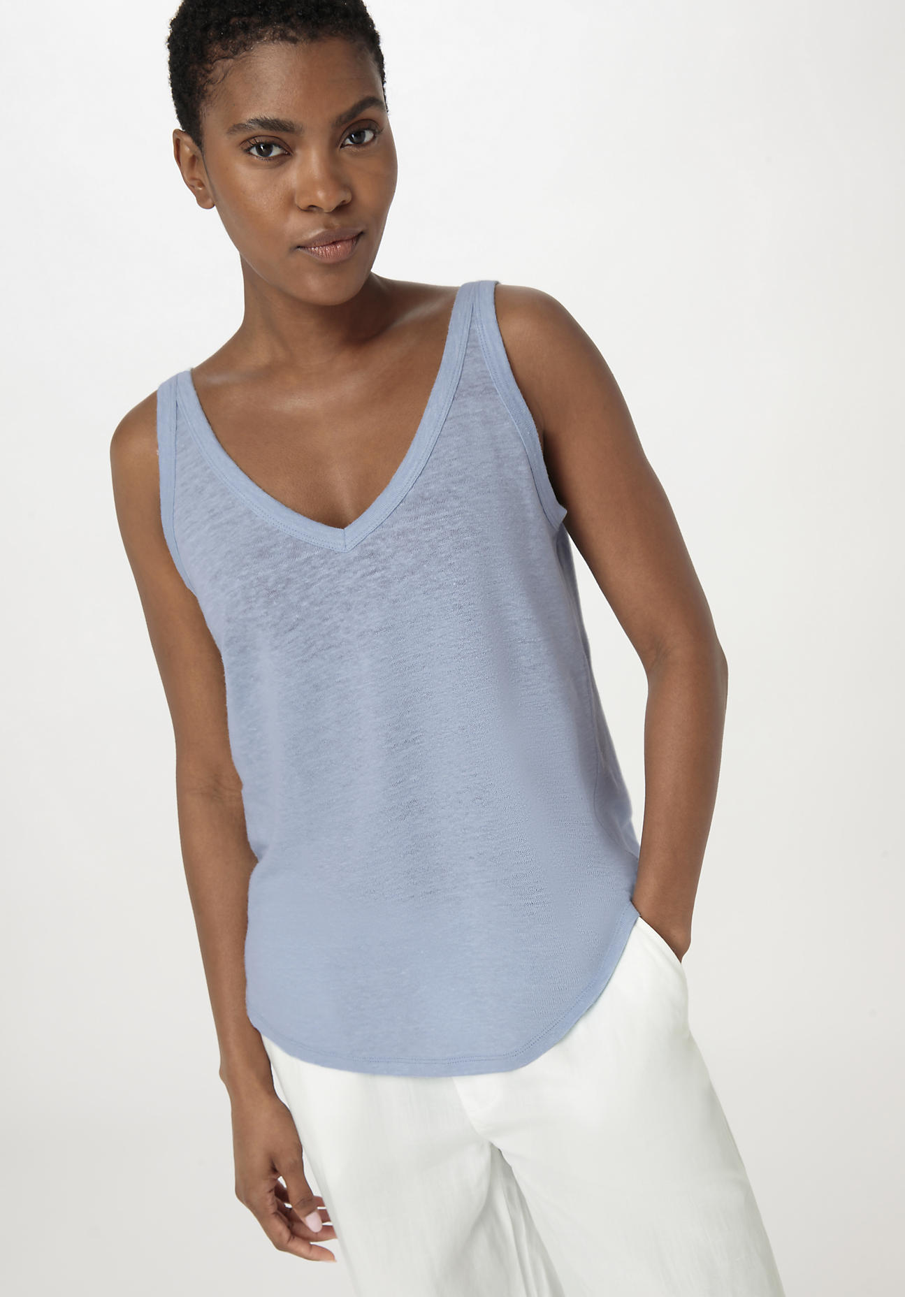 hessnatur Damen Top Regular aus Leinen - blau Grösse34 von hessnatur