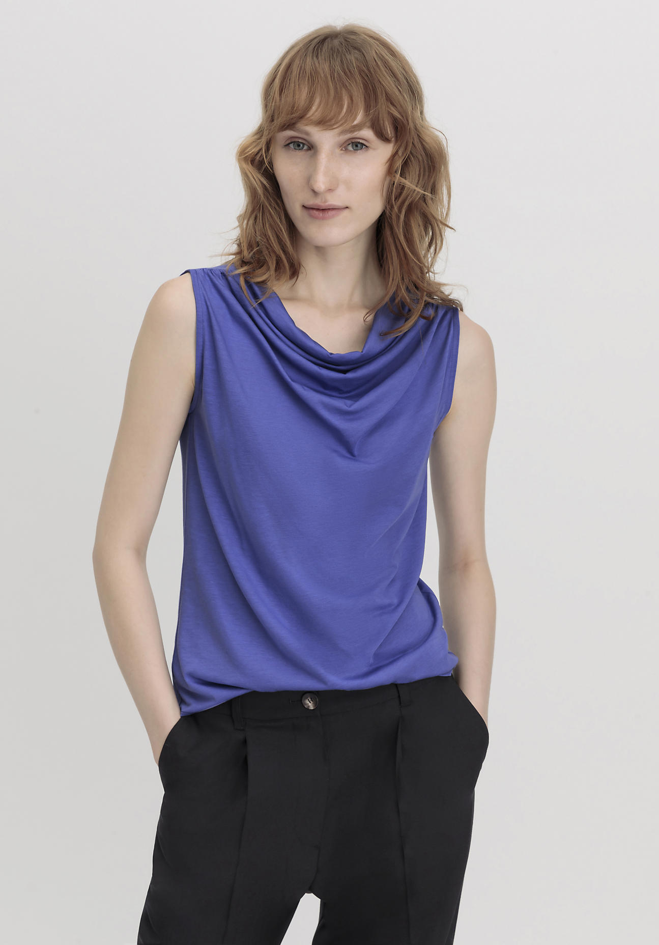 hessnatur Damen Top Slim aus TENCEL™ Lyocell mit Bio-Baumwolle - blau Grösse34 von hessnatur