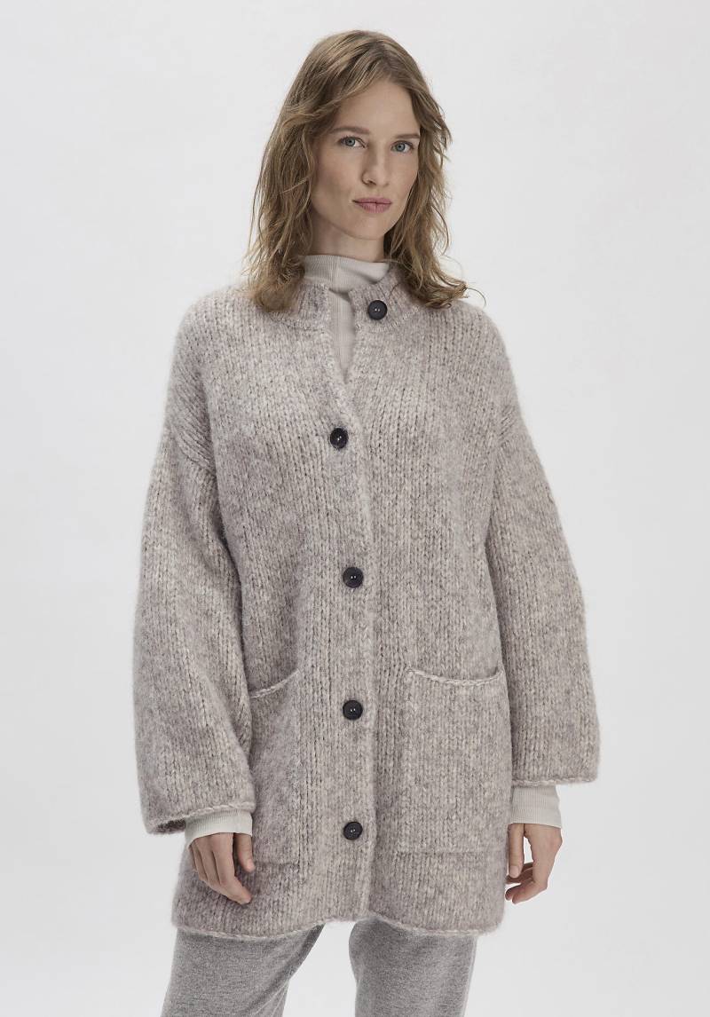 hessnatur Damen WUNDERKIND × HESSNATUR Strickjacke Oversized aus Alpaka mit Bio-Baumwolle - grau GrösseL/XL von hessnatur