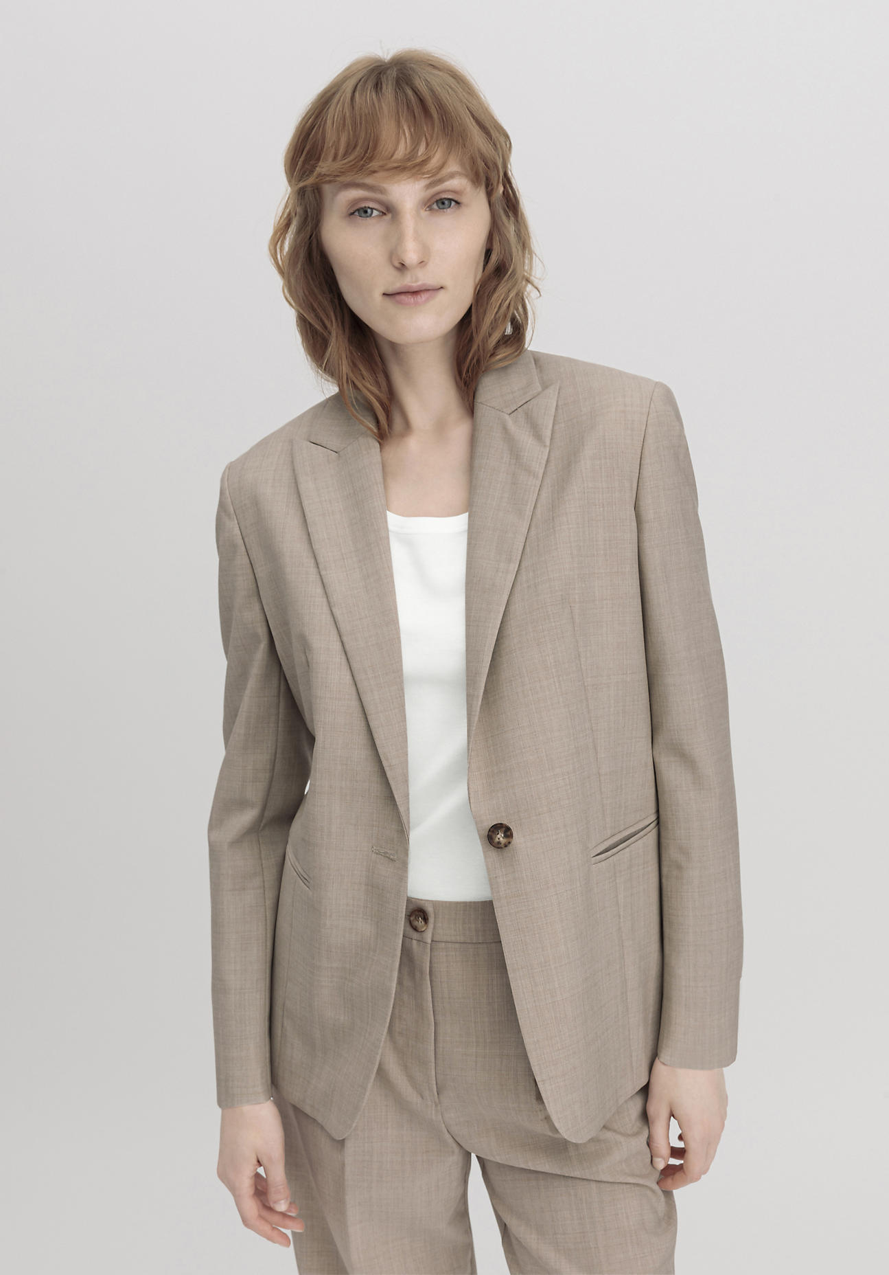 hessnatur Damen Woll-Blazer Relaxed aus Bio-Merinowolle - beige Grösse40 von hessnatur