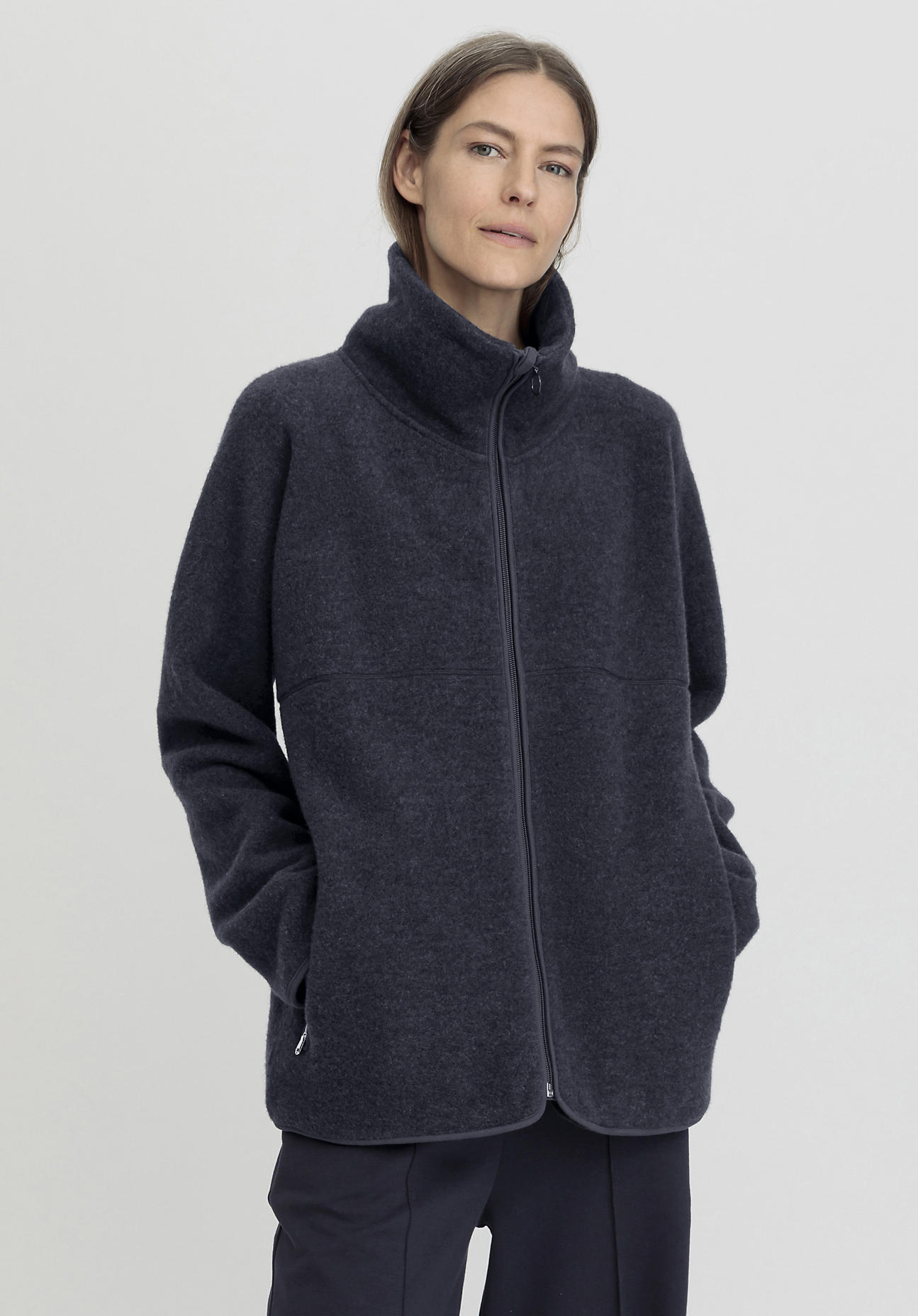 hessnatur Damen Wollfleece Jacke Oversize aus Bio-Merinowolle - blau GrösseM von hessnatur