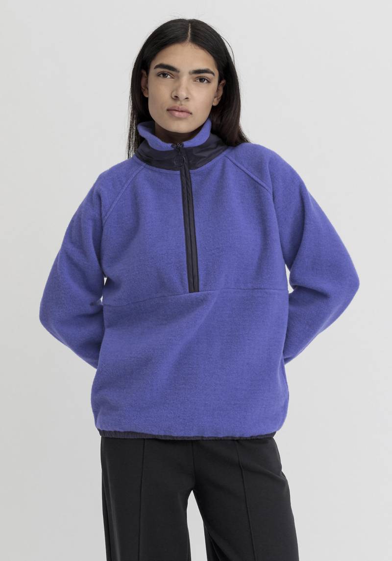 hessnatur Damen Wollfleece Troyer Oversize aus Bio-Merinowolle mit Bio-Baumwolle - blau GrösseL von hessnatur