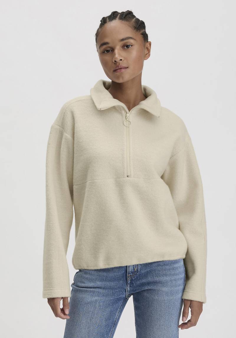 hessnatur Damen Wollfleece Troyer Relaxed aus Bio-Merinowolle mit Bio-Baumwolle - beige GrösseS von hessnatur