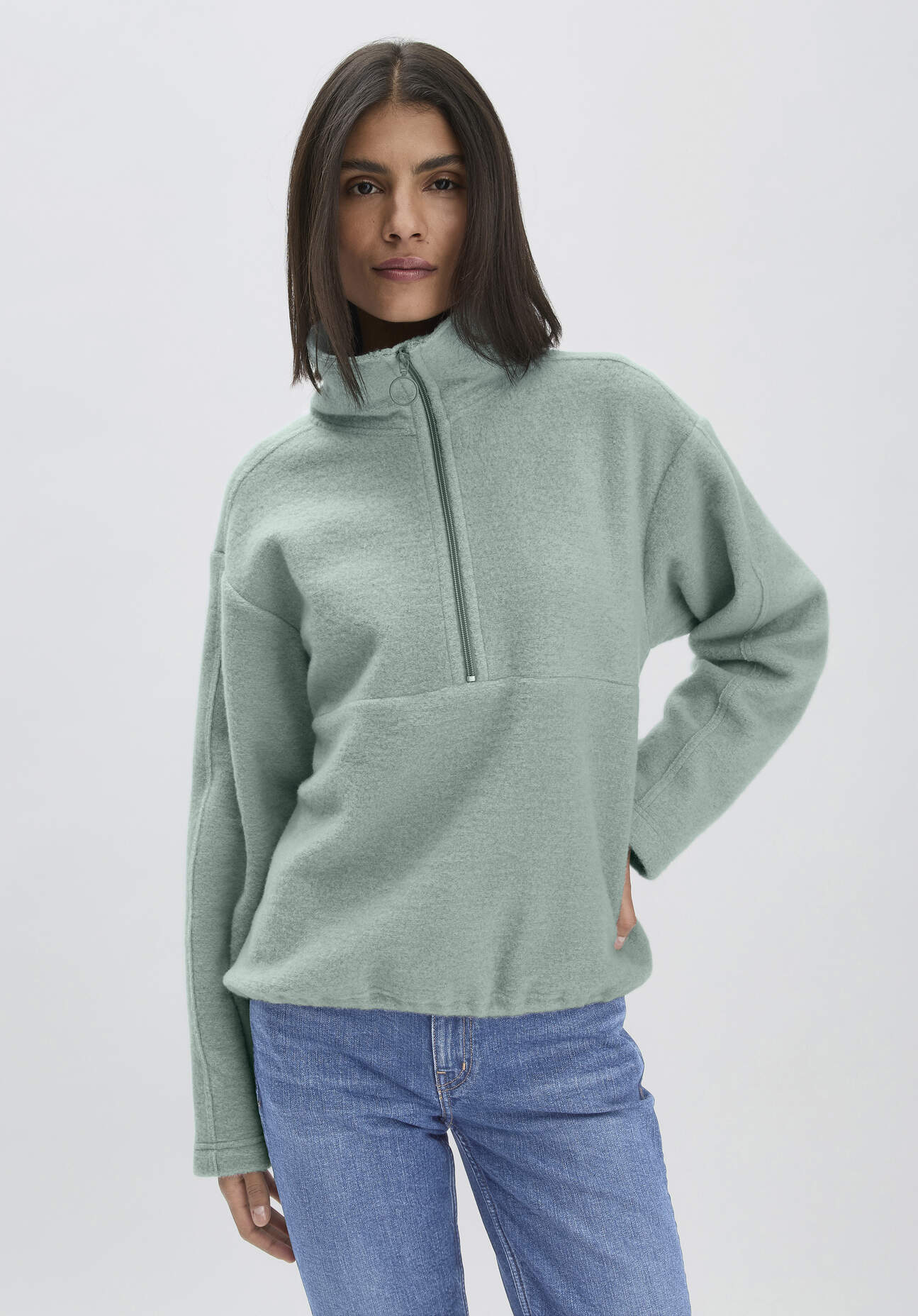hessnatur Damen Wollfleece Troyer Relaxed aus Bio-Merinowolle mit Bio-Baumwolle - grün GrösseM hessnatur Damen Wollfleece Troyer Relaxed aus Bio-Merinowolle mit Bio-Baumwolle - grün GrösseM von hessnatur