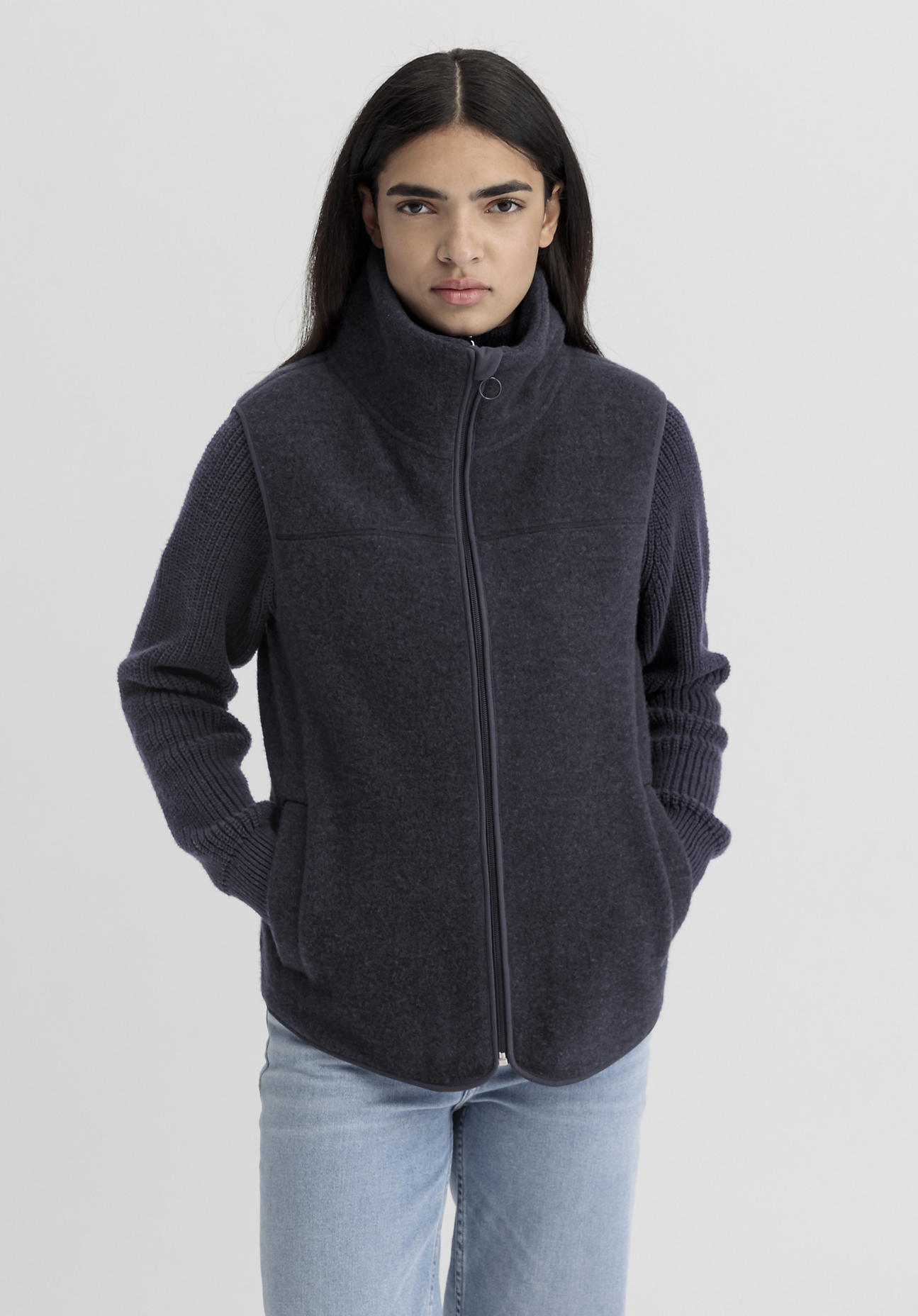 hessnatur Damen Wollfleece Weste Regular aus Bio-Merinowolle - blau Grösse40 von hessnatur