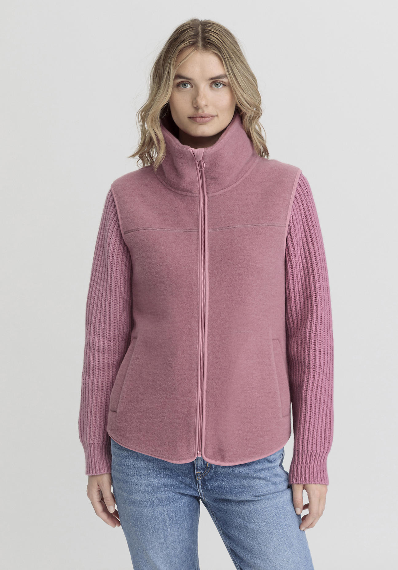 hessnatur Damen Wollfleece Weste Regular aus Bio-Merinowolle - rosa Grösse40 von hessnatur