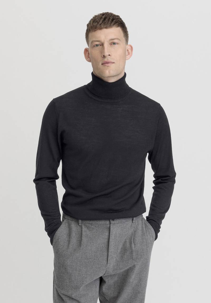 hessnatur Herren Rollkragen Pullover Regular aus Bio-Merinowolle - schwarz Grösse46 von hessnatur