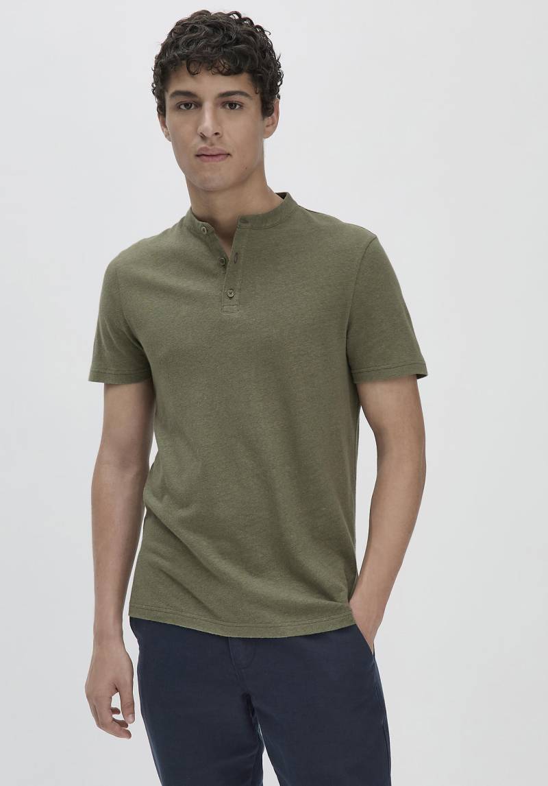 hessnatur Herren Henley Shirt Regular aus Bio-Baumwolle und Leinen - grün Grösse46 von hessnatur