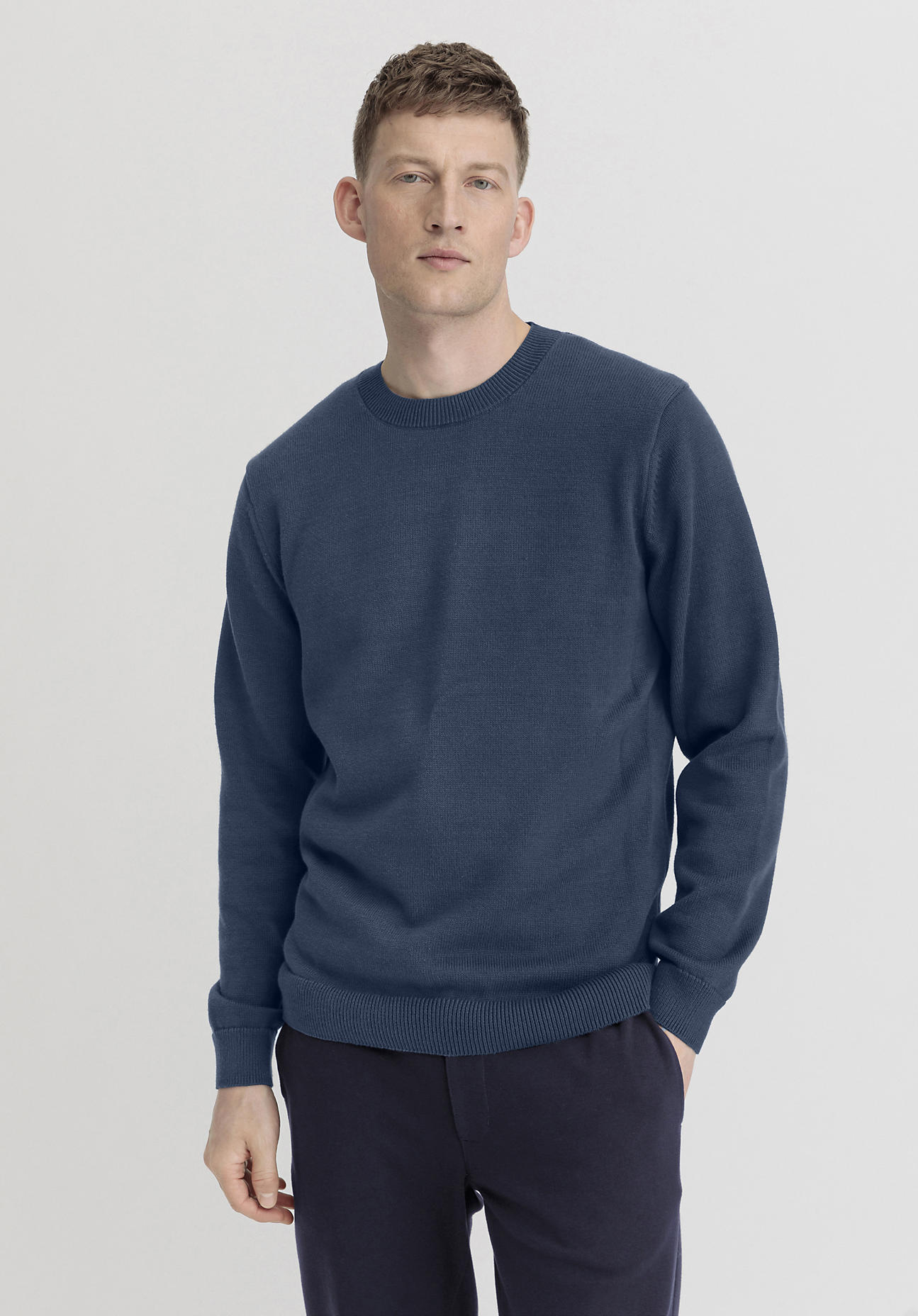 hessnatur Herren Pullover Basic aus Bio-Baumwolle - blau Grösse50 von hessnatur