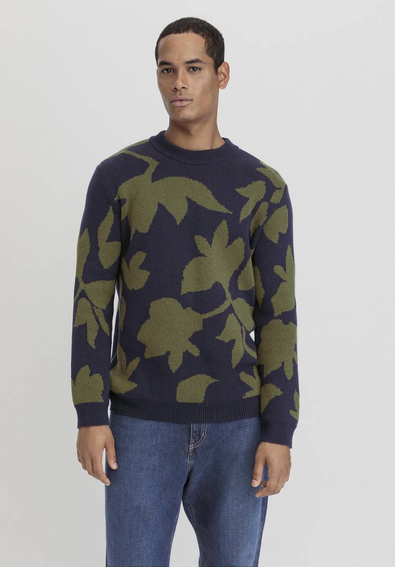 hessnatur Herren Pullover Jacquard Regular aus Bio-Baumwolle mit Bio-Merinowolle - grün Grösse46 von hessnatur