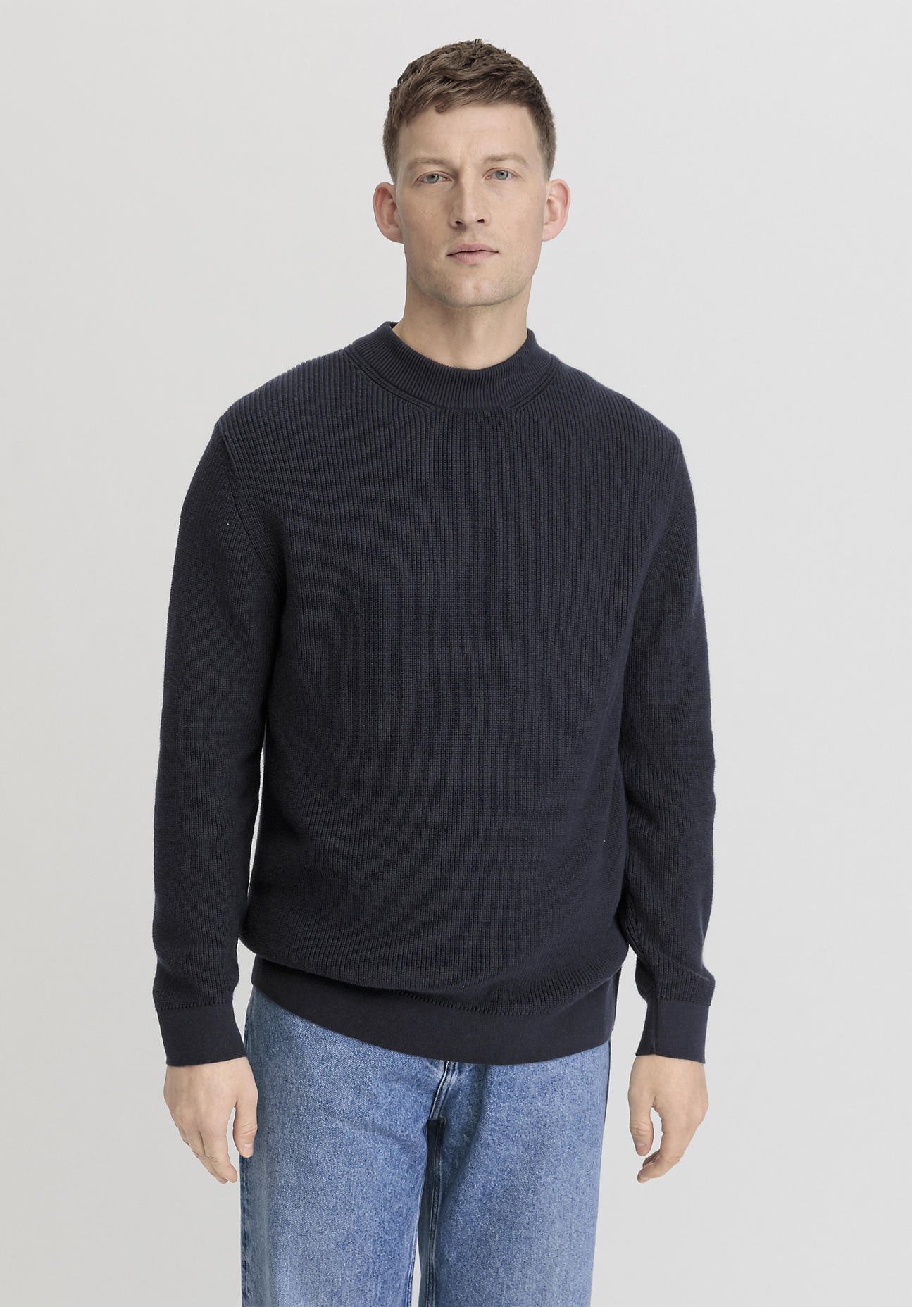 hessnatur Herren Pullover Regular aus Bio-Baumwolle mit Bio-Merinowolle - blau Grösse54 von hessnatur