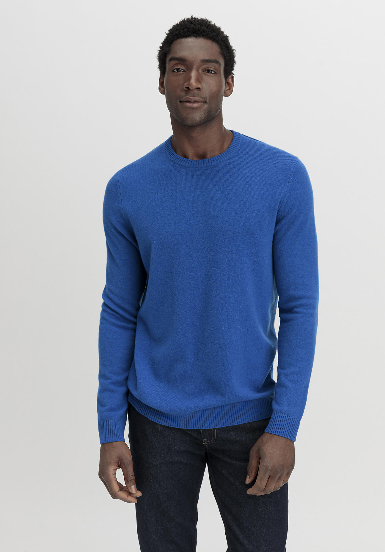 hessnatur Herren Pullover Regular aus Bio-Merinowolle mit Kaschmir - blau Grösse46 von hessnatur