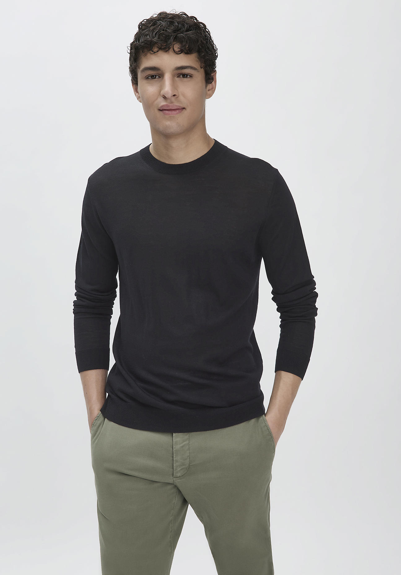 hessnatur Herren Pullover Regular aus Bio-Merinowolle - schwarz Grösse56 von hessnatur