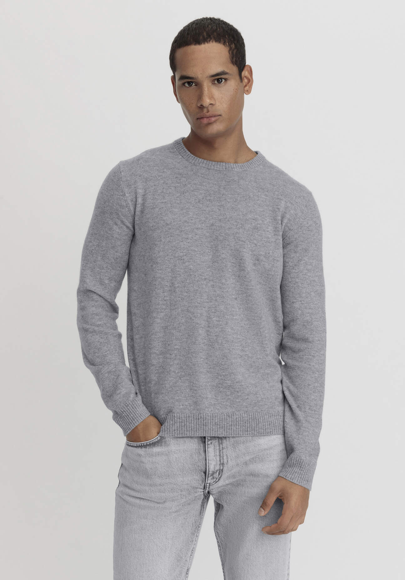 hessnatur Herren Pullover Regular aus Kaschmir - grau Grösse46 von hessnatur