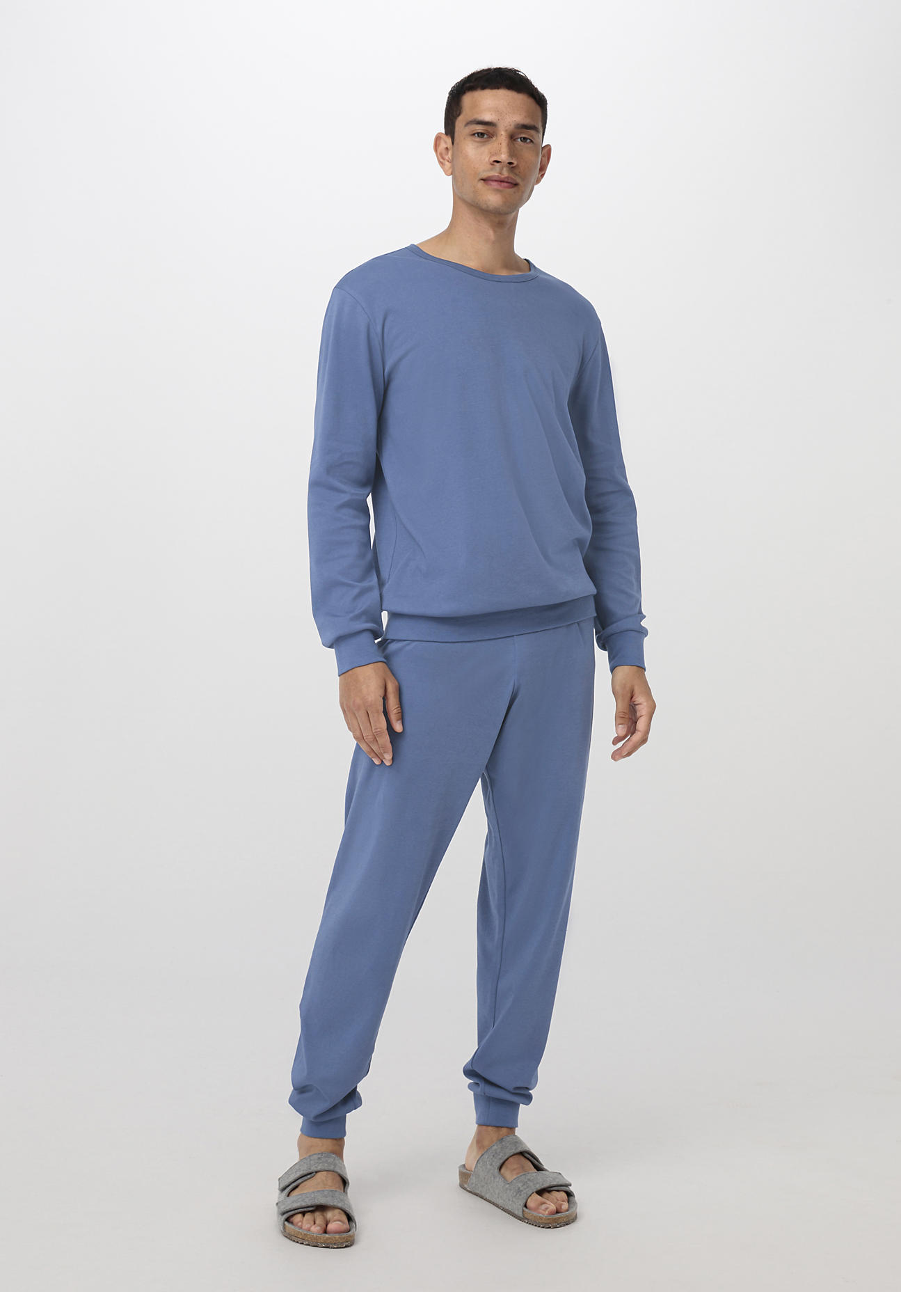 hessnatur Herren Pyjama Regular PURE NATURE aus Bio-Baumwolle - blau Grösse54 von hessnatur