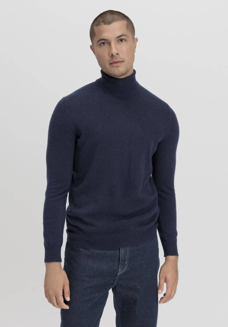 hessnatur Herren Rollkragen-Pullover Regular aus Bio-Merinowolle mit Kaschmir - blau Grösse46 von hessnatur