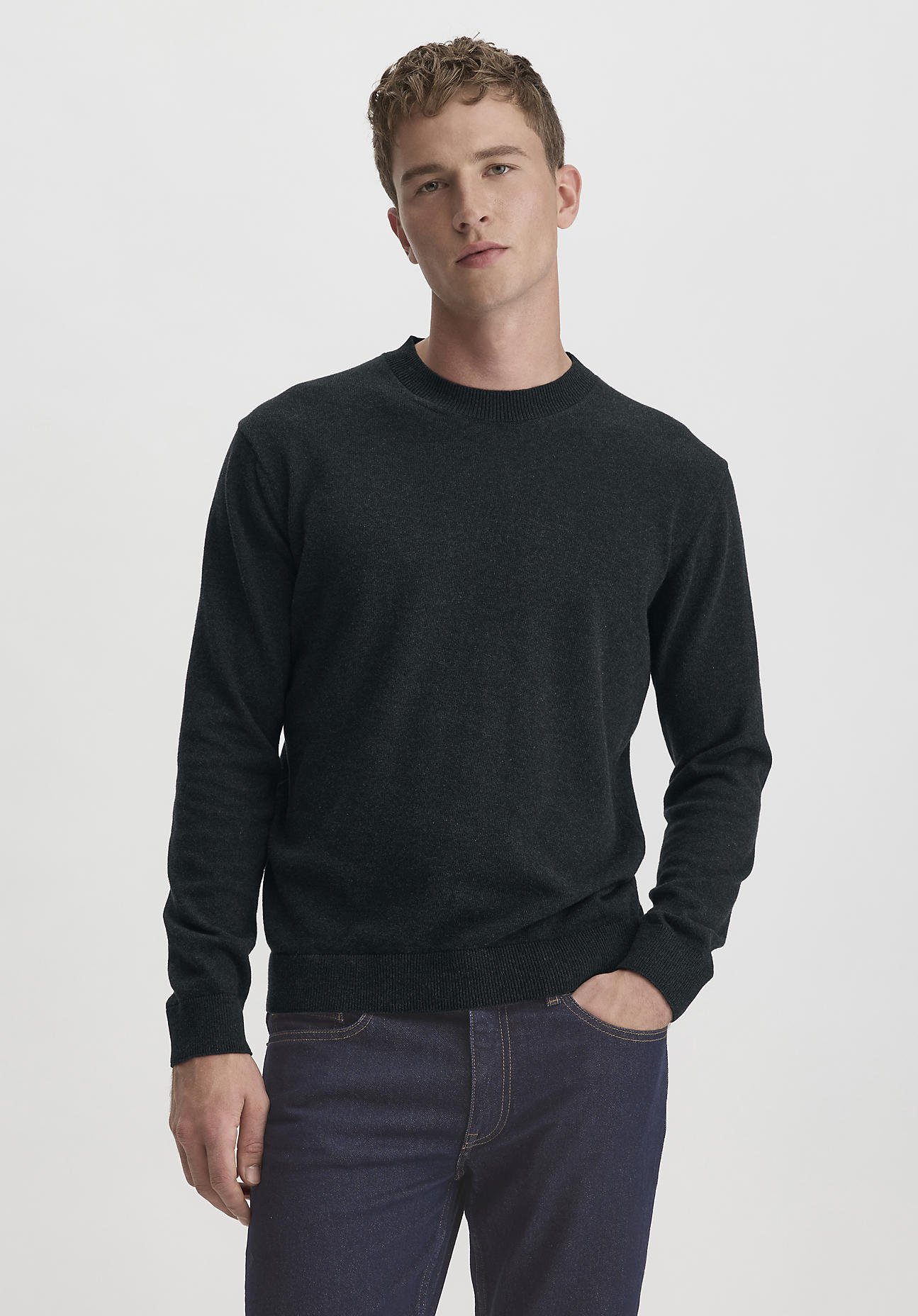 hessnatur Herren Strick Pullover Regular aus Bio-Baumwolle - grau Grösse46 von hessnatur