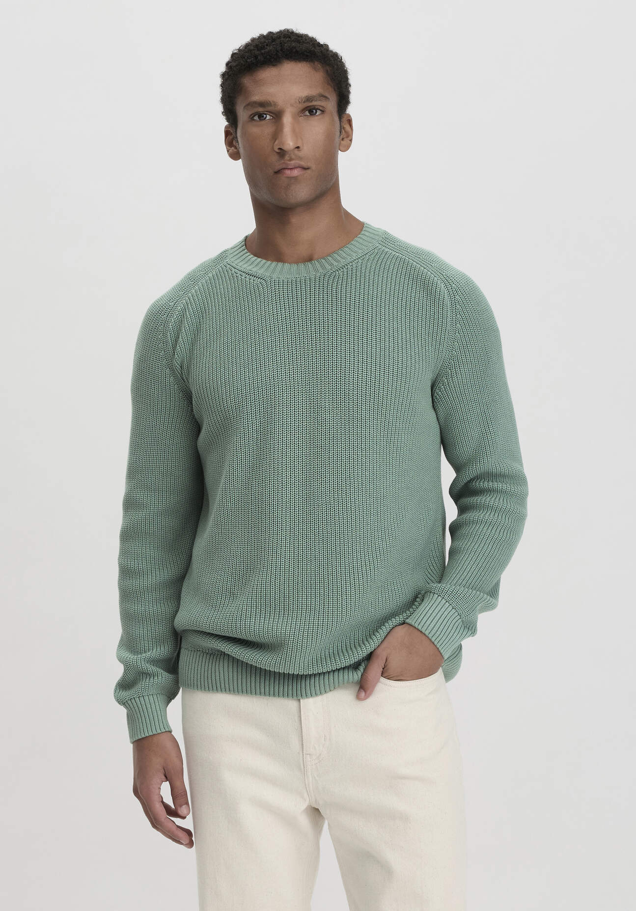 hessnatur Herren Strick Pullover Regular - lichtgrün Grösse56 von hessnatur